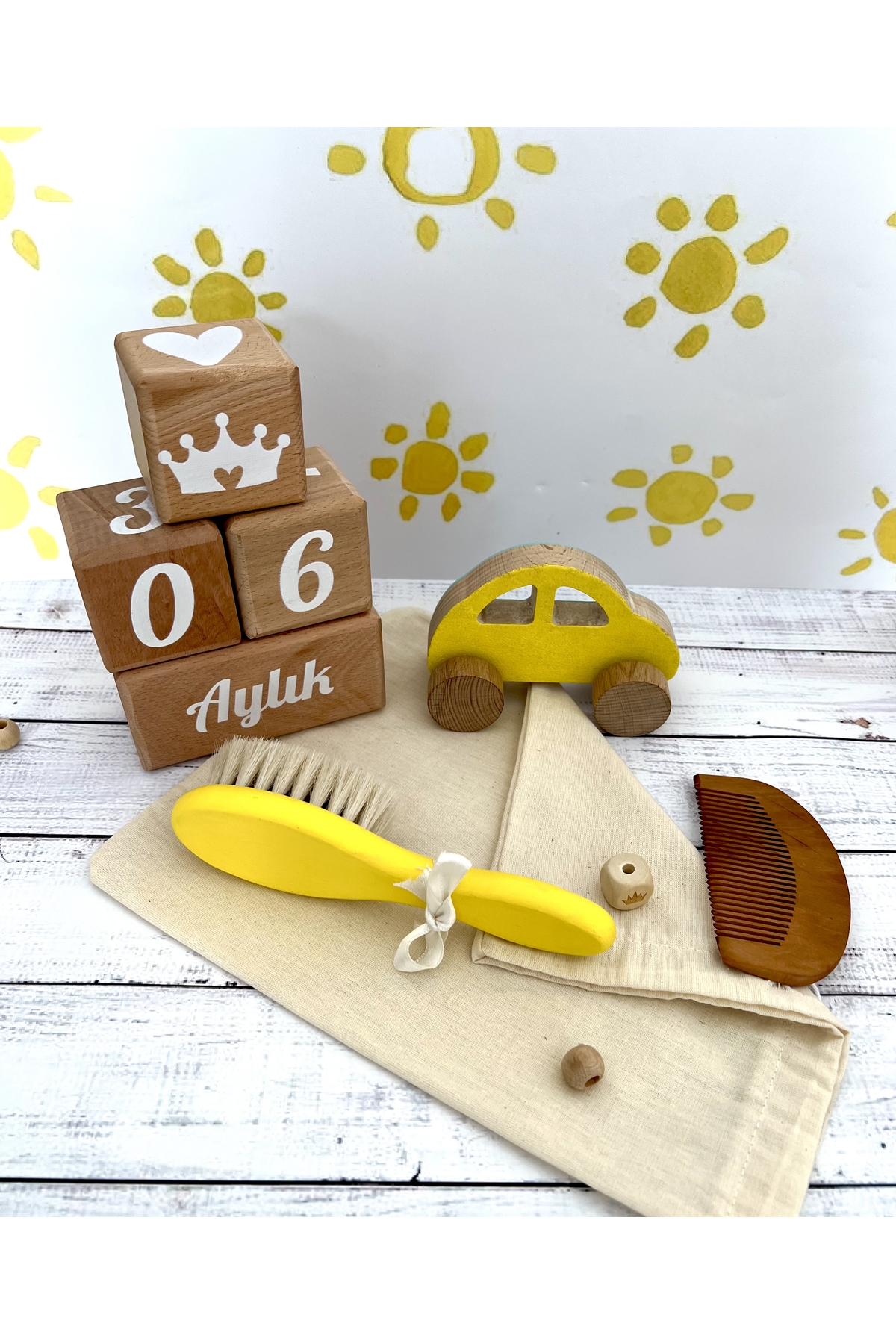 Bebek anı küpü ve ahşap dekor 4lü set bebek dekor hediyelik