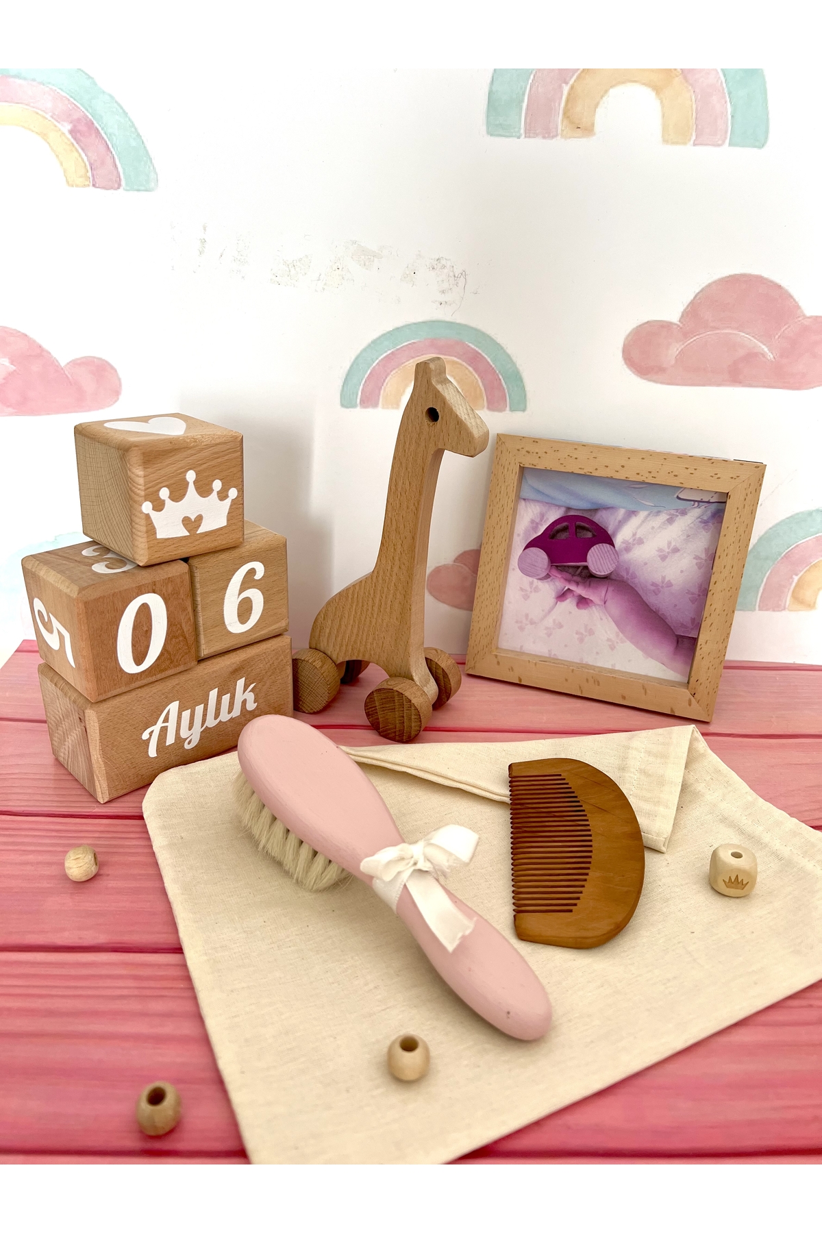 Bebek anı küpü 5li set ,ahşap dekor