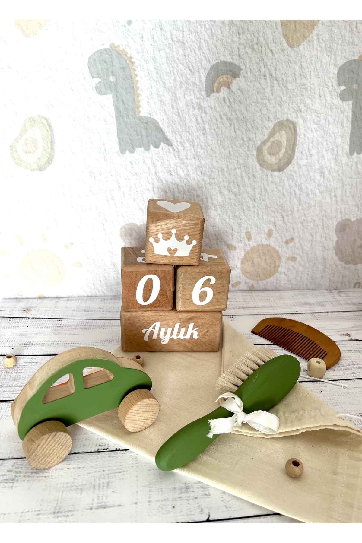 Bebek anı küpü ve ahşap dekor 4lü set