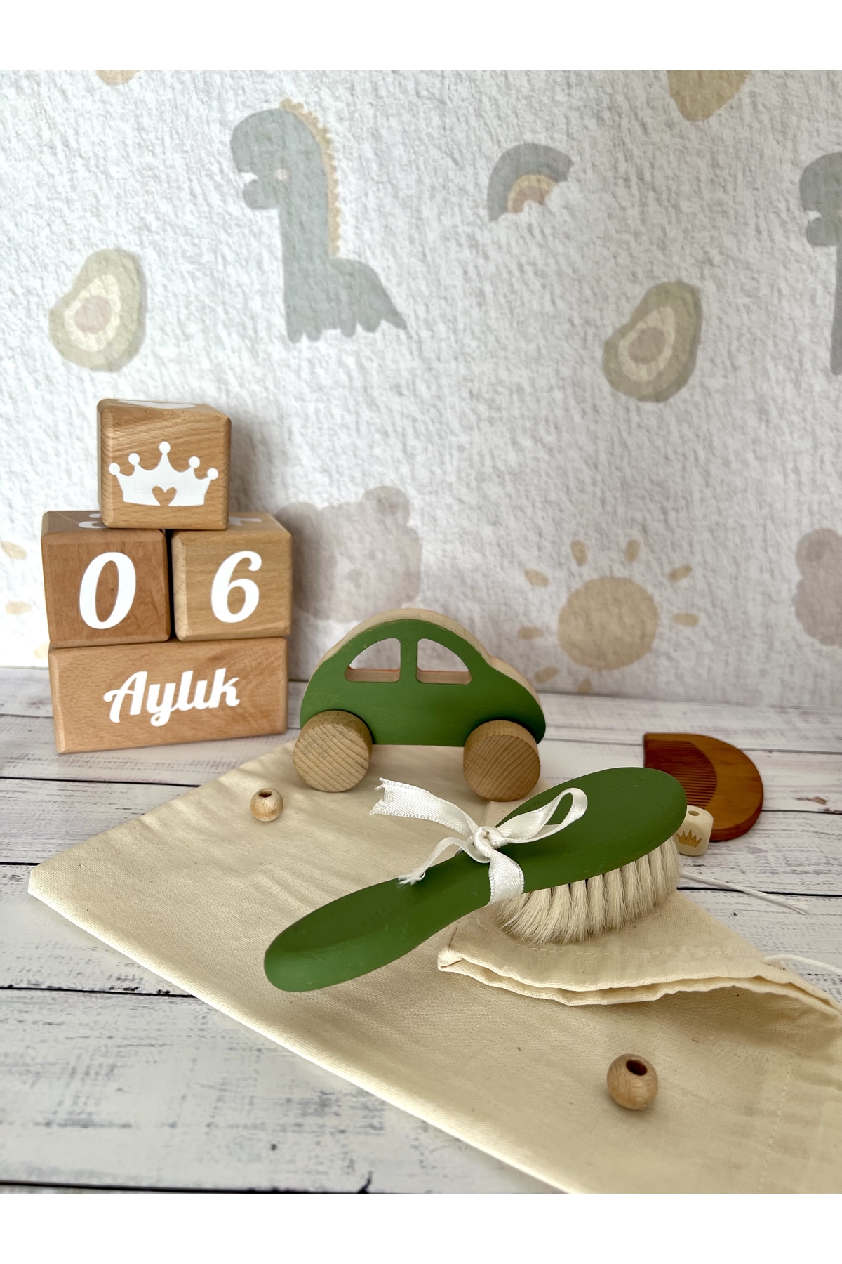 Bebek anı küpü ve ahşap dekor 4lü set
