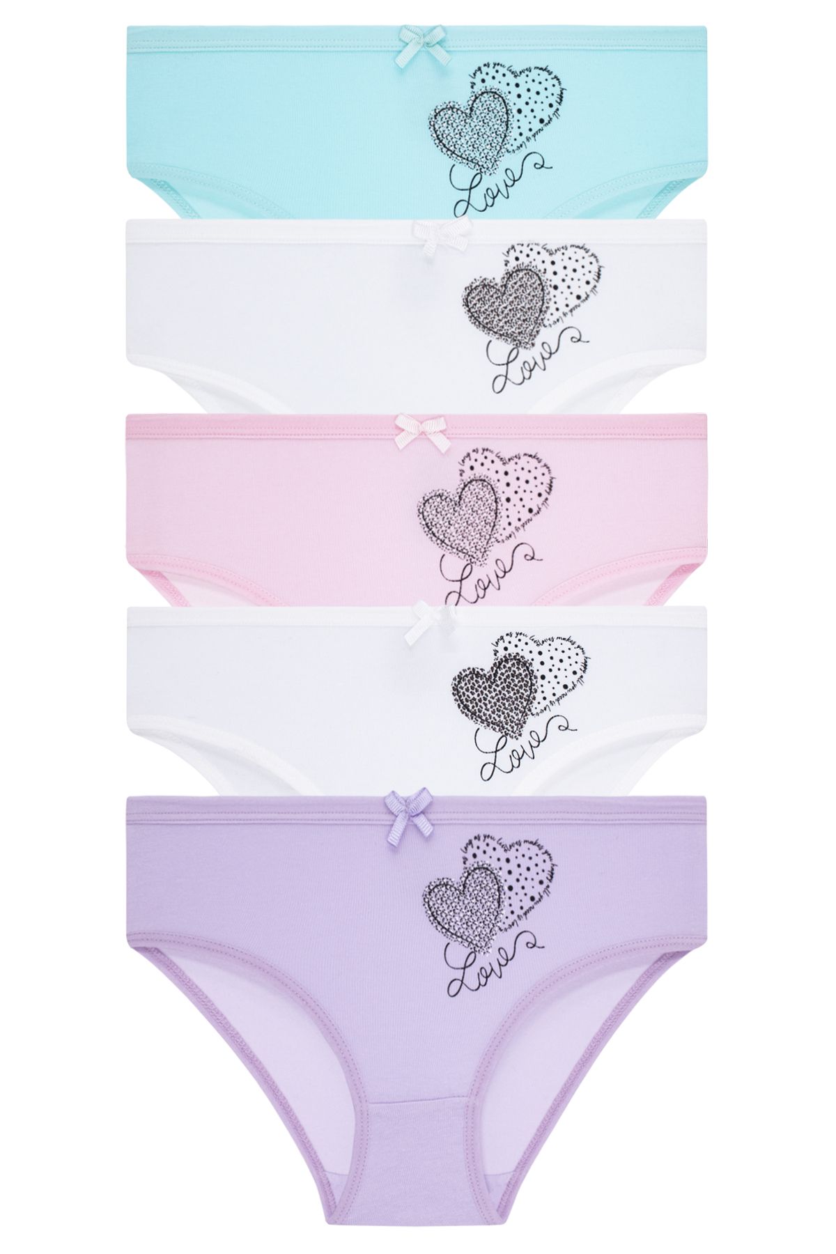 biyokids Girl's 5 Pack Colorful Slip Panties - Hearts 