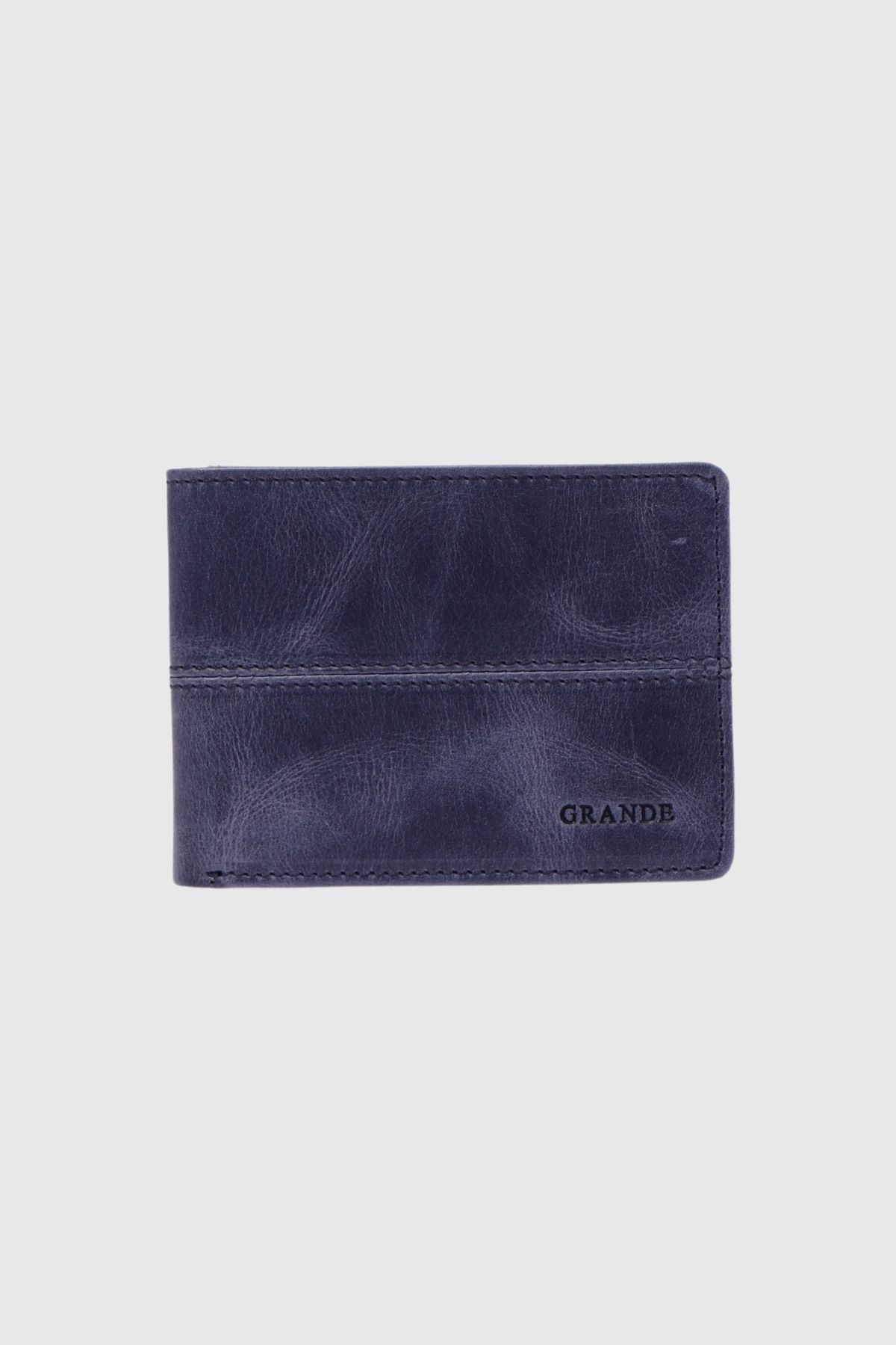 Grande 1807 Genuine Leather Horizontal Men s Wallet Crazy Navy