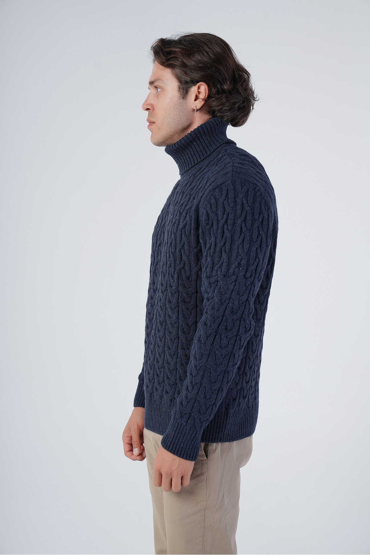 Trist Star  Lacivert Erkek Yürütme Saç Balıkçı Yaka Triko Yün Kazak - Görsel 4