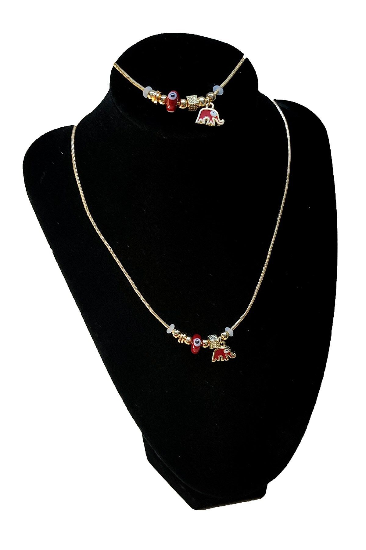 X Lady Accessories Gold Color Red Enameled Elephant Necklace and