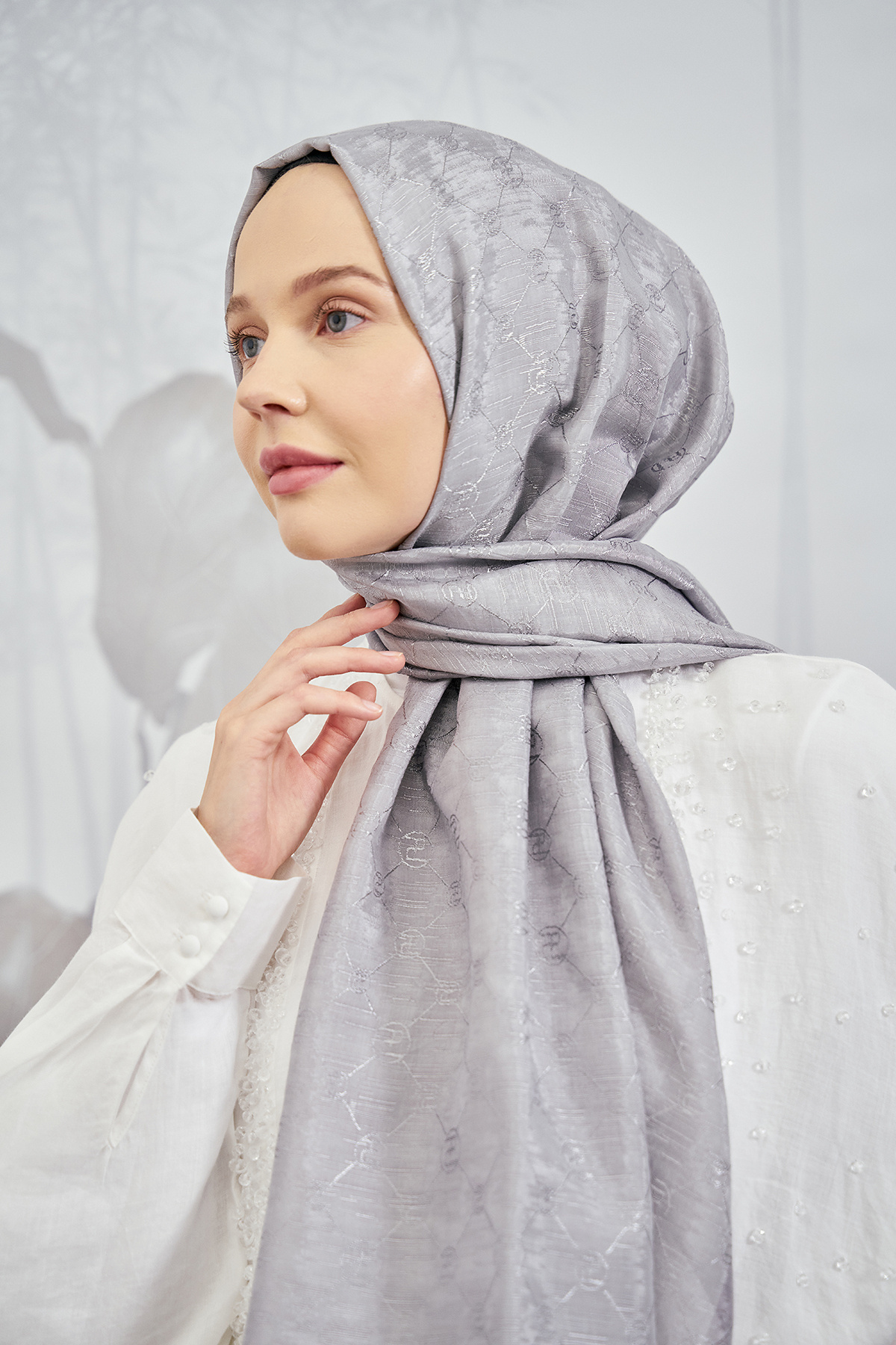 ARMANDA-Chain Monogram Shawl - New Trend Color Shawl Scarf Hijab - Gray 2
