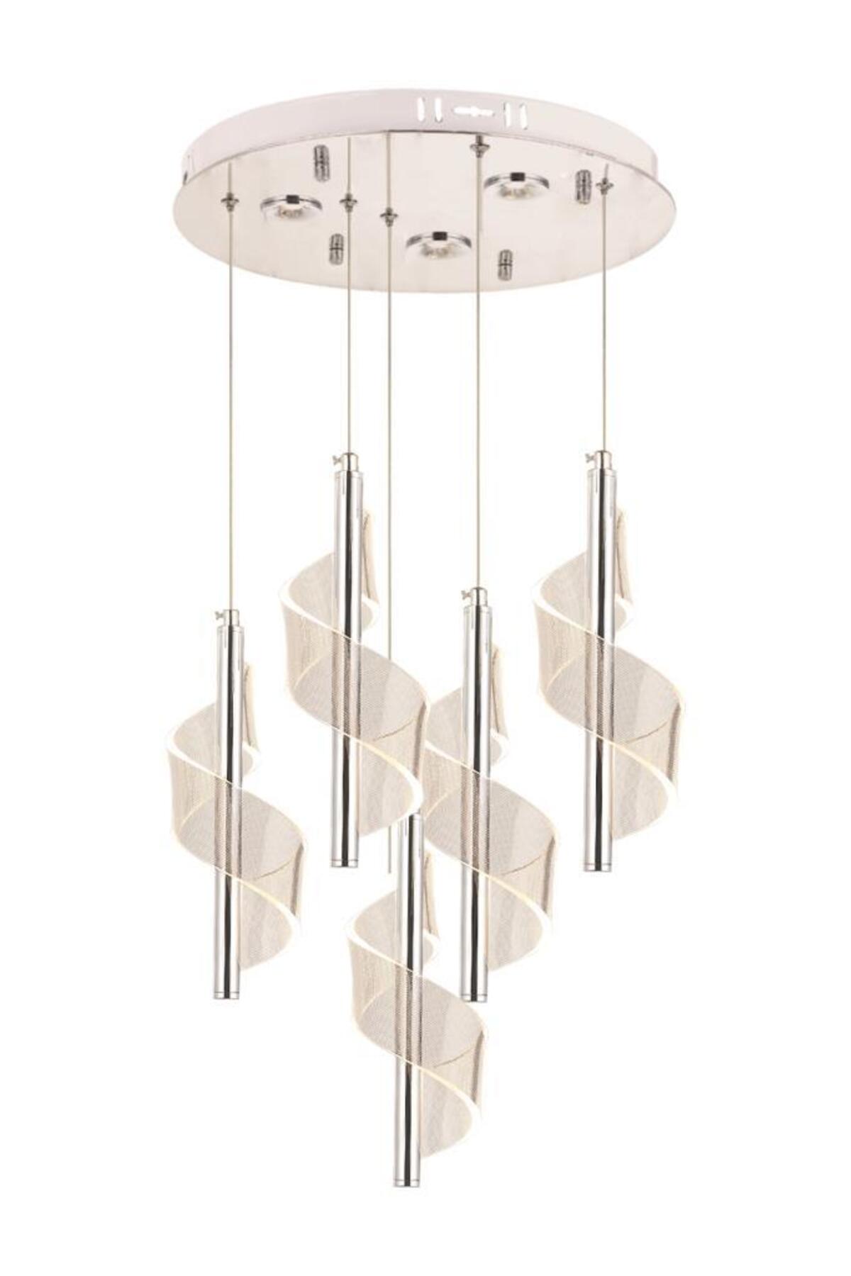 P7077-4 +1 5-Piece Chrome Pendant Led Chandelier