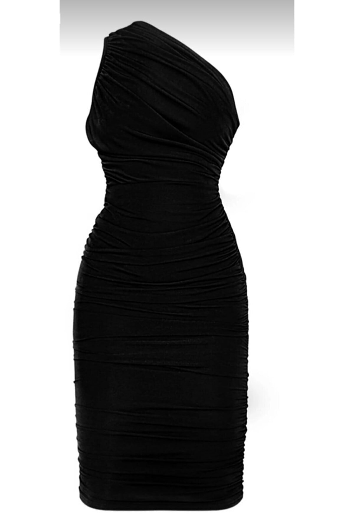 By serkan design Kadın Siyah Midi Tek Omuz drapeli Abiye midi Elbise