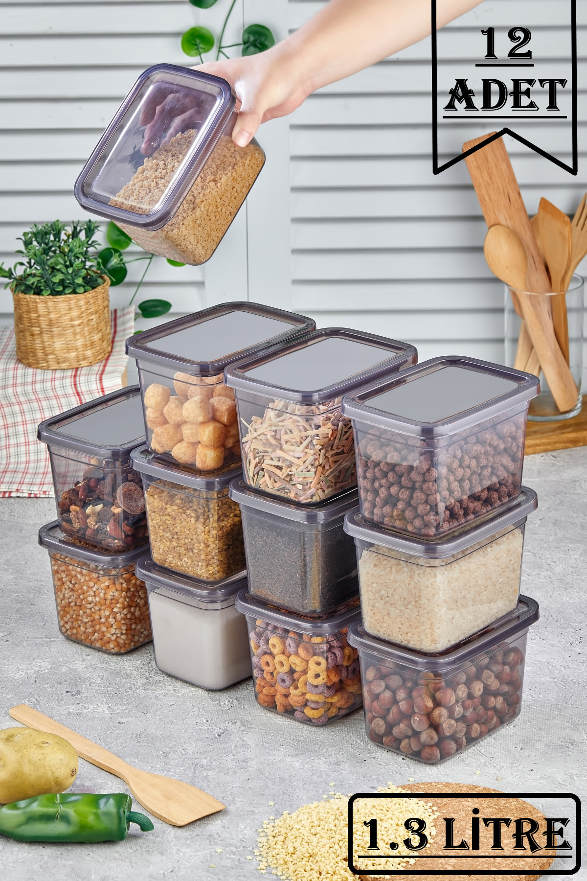 King 12 Pieces 1.3 Liter Smoked Meal Pulses Storage Container Set