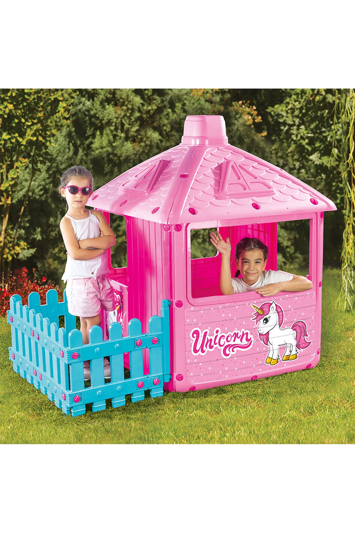 YILDIRIM OYUNCAK Unicorn 132 cm Şehir Evi Çitli - Tek Boynuzlu At Kapıları Açılabilen Şehir Oyun Evi