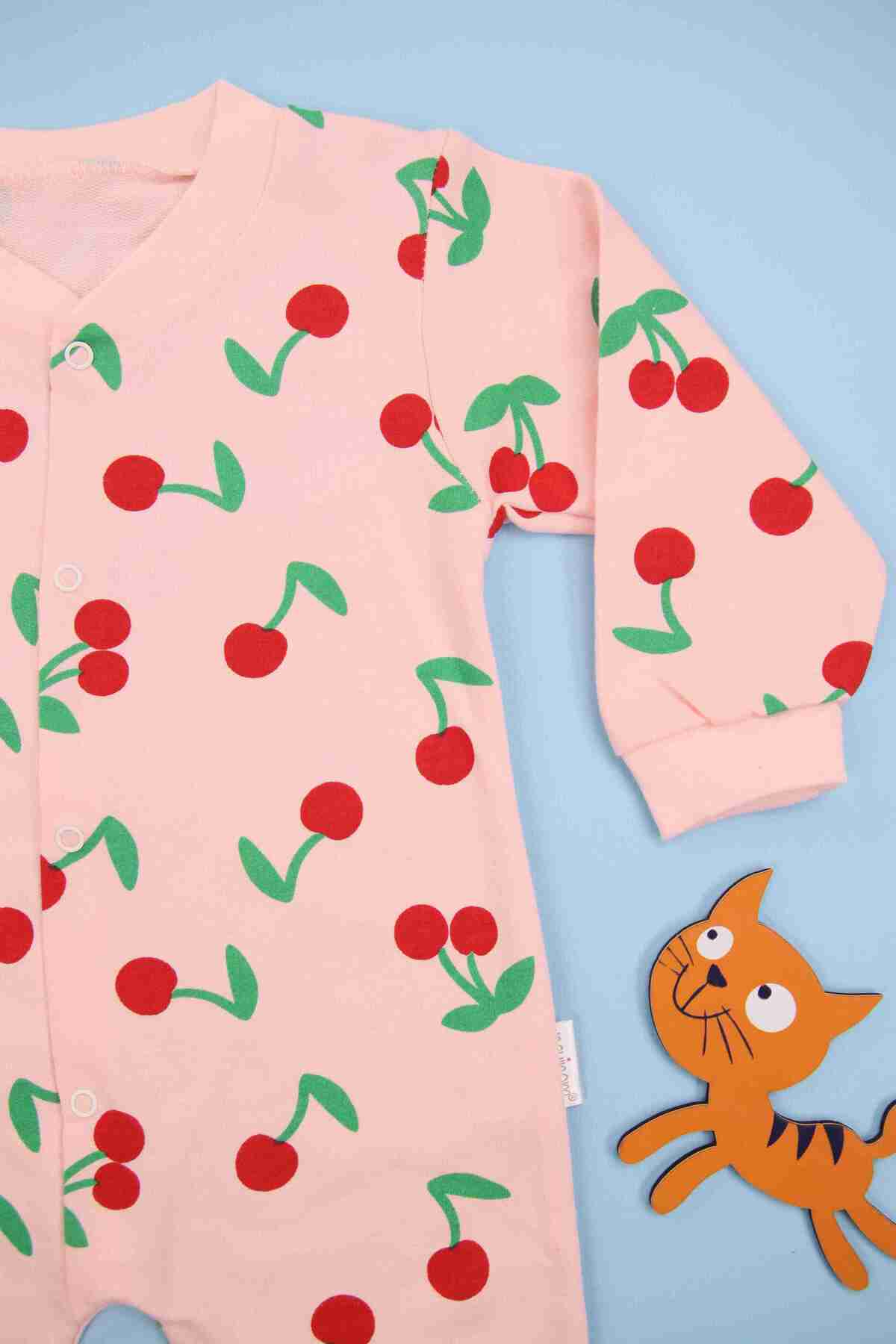 Nayinom Kiraz Desenli Pembe Kız Bebek Tulum fotoğrafı 2 (önizleme)