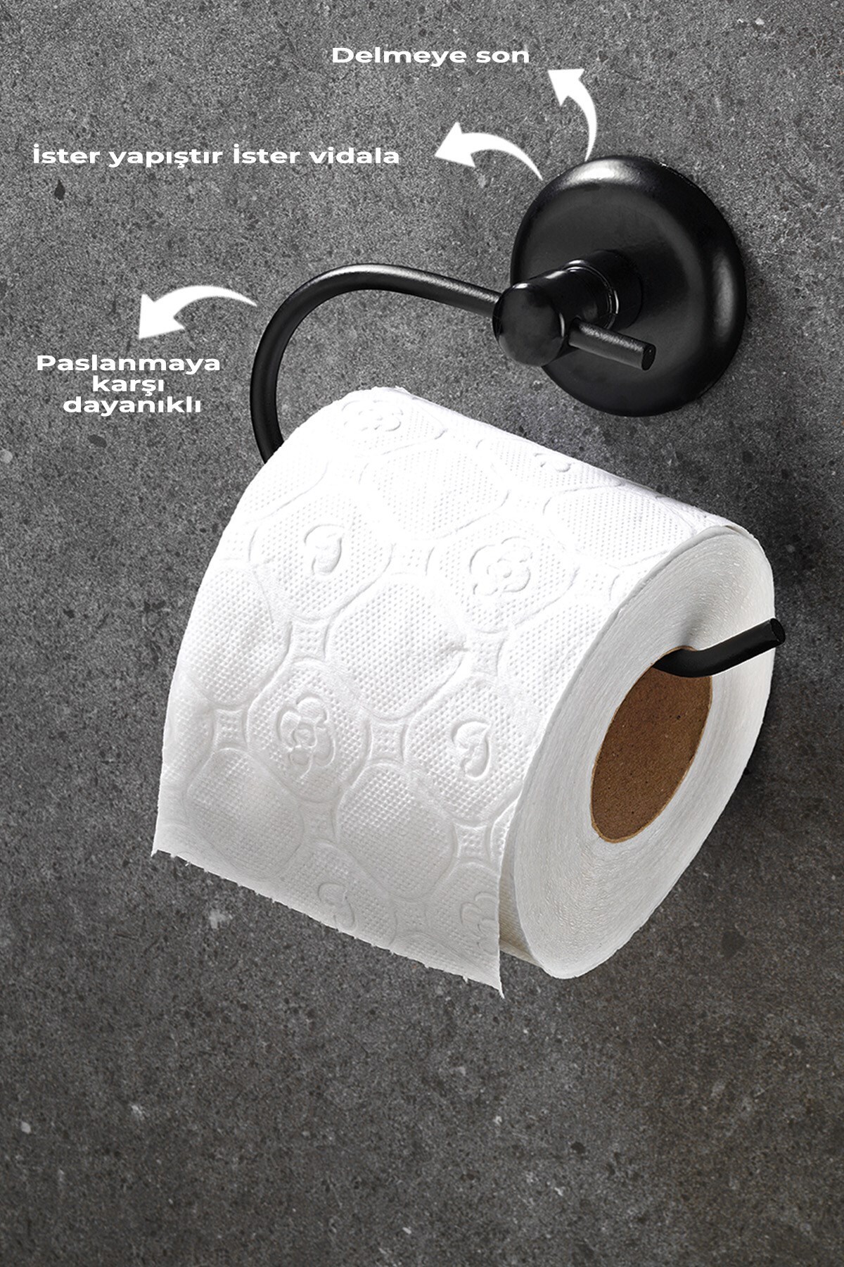 Sas Haus-Adhesive Toilet Paper Holder WC Paper Holder Toilet Paper Hanger Black 3