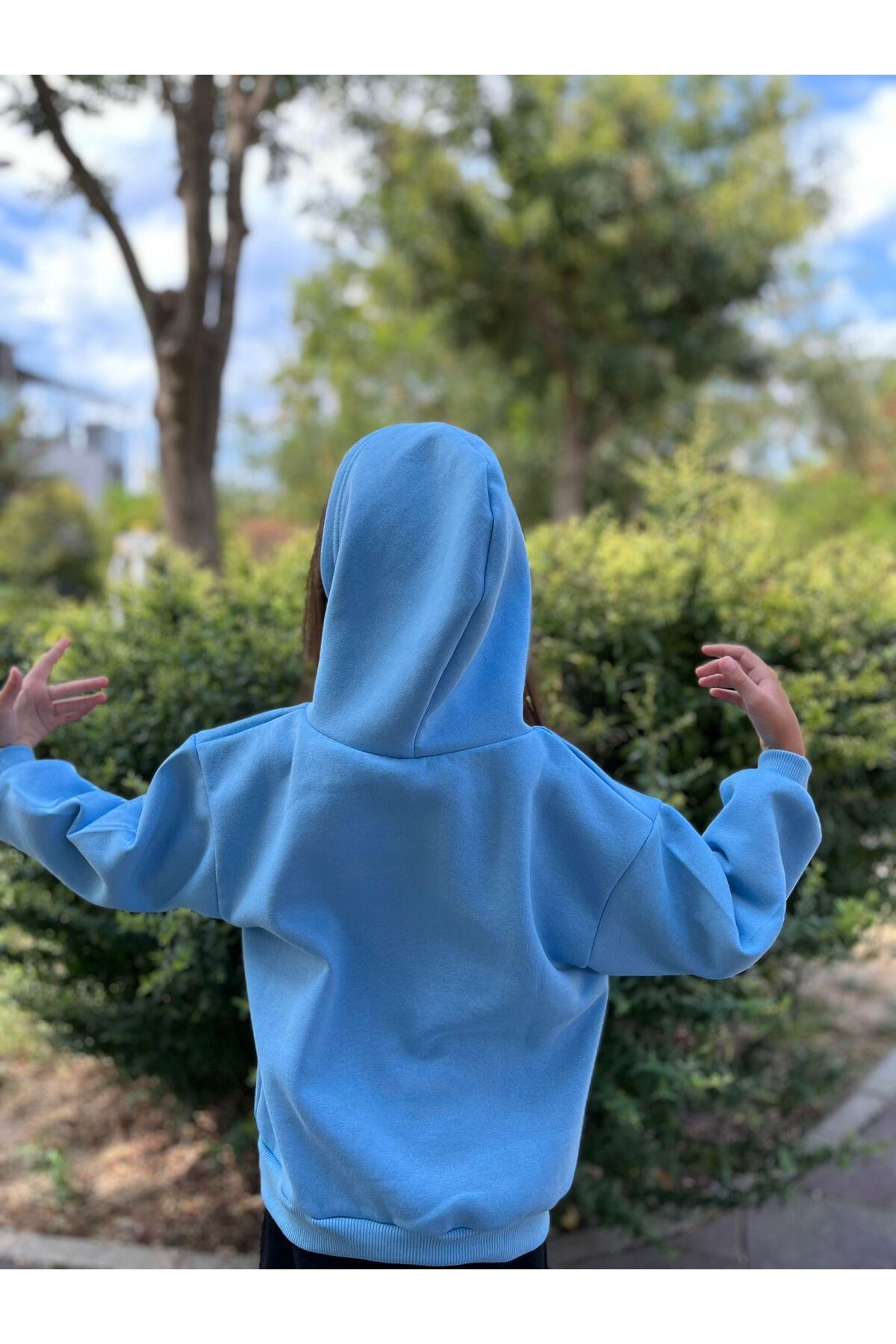 MORNİNG KİDS Çocuk Unisex Kapşonlu Bebe Mavi Düz Sweatshirt fotoğrafı 4 (önizleme)