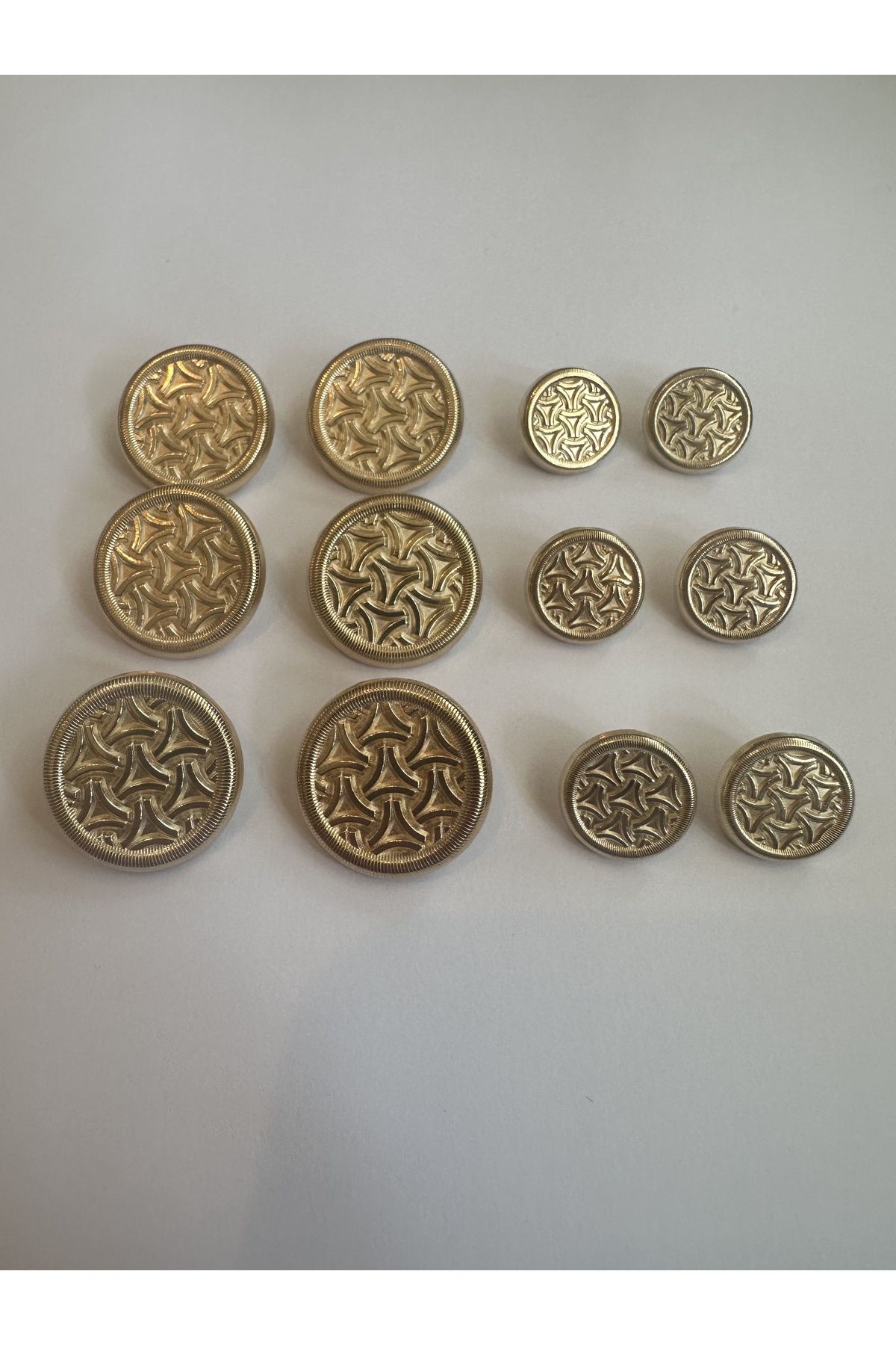 aensia-Triangular Embossed Design Button on Gold Gold - Pack of 12 (6 Large+6 Small) 1