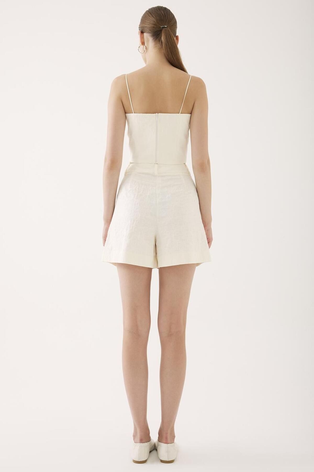 Perspective-Pantaloni scurți de damă Nicole Regular Fit, lungime scurtă, picior tub, culoare ecru 4