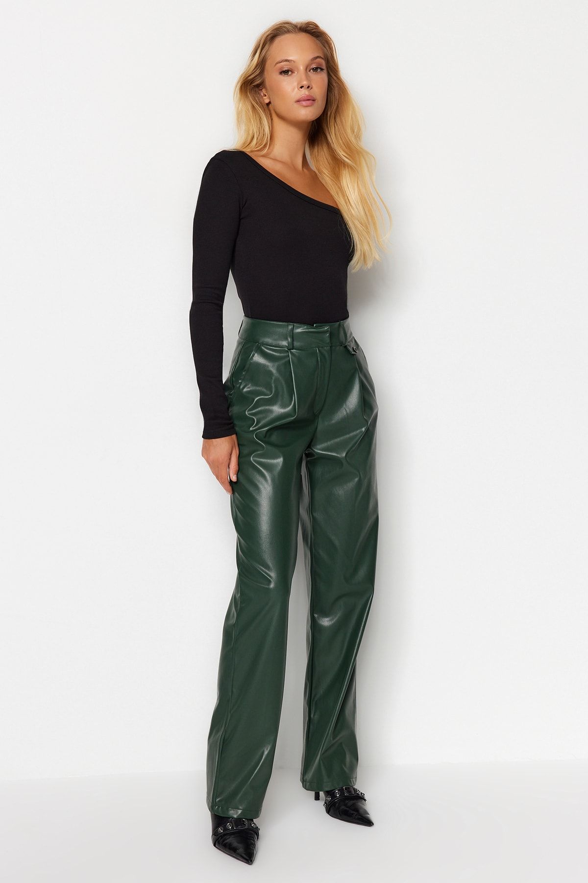 Green faux online leather pants