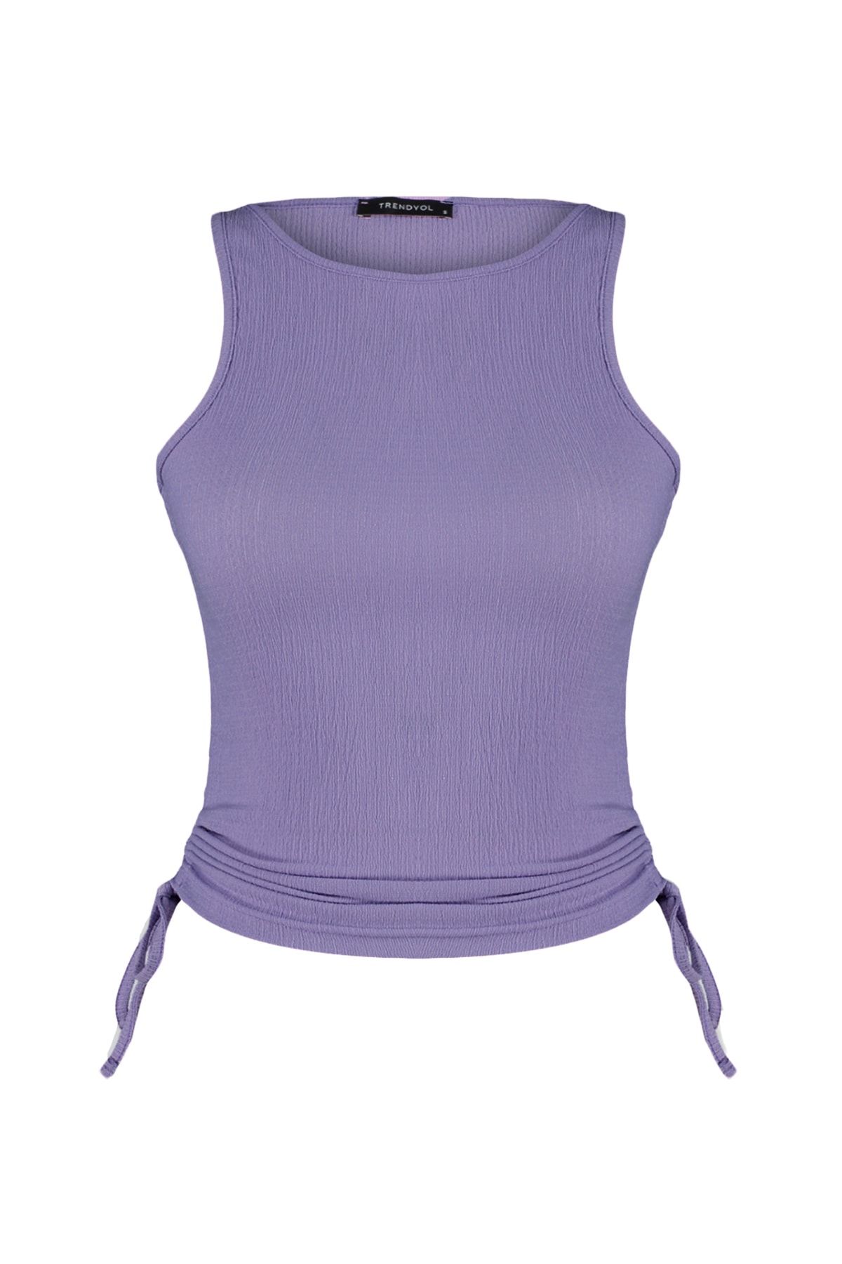 Trendyol Collection-Lilafarbene, detaillierte Strickbluse aus faltigem Stoff THMSS22BZ1016 7