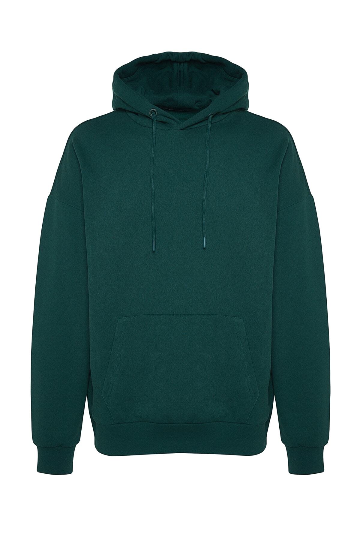 Trendyol Collection-Grünes, übergroßes Fleece-Sweatshirt mit Kapuze - TMNAW23sw00195 2