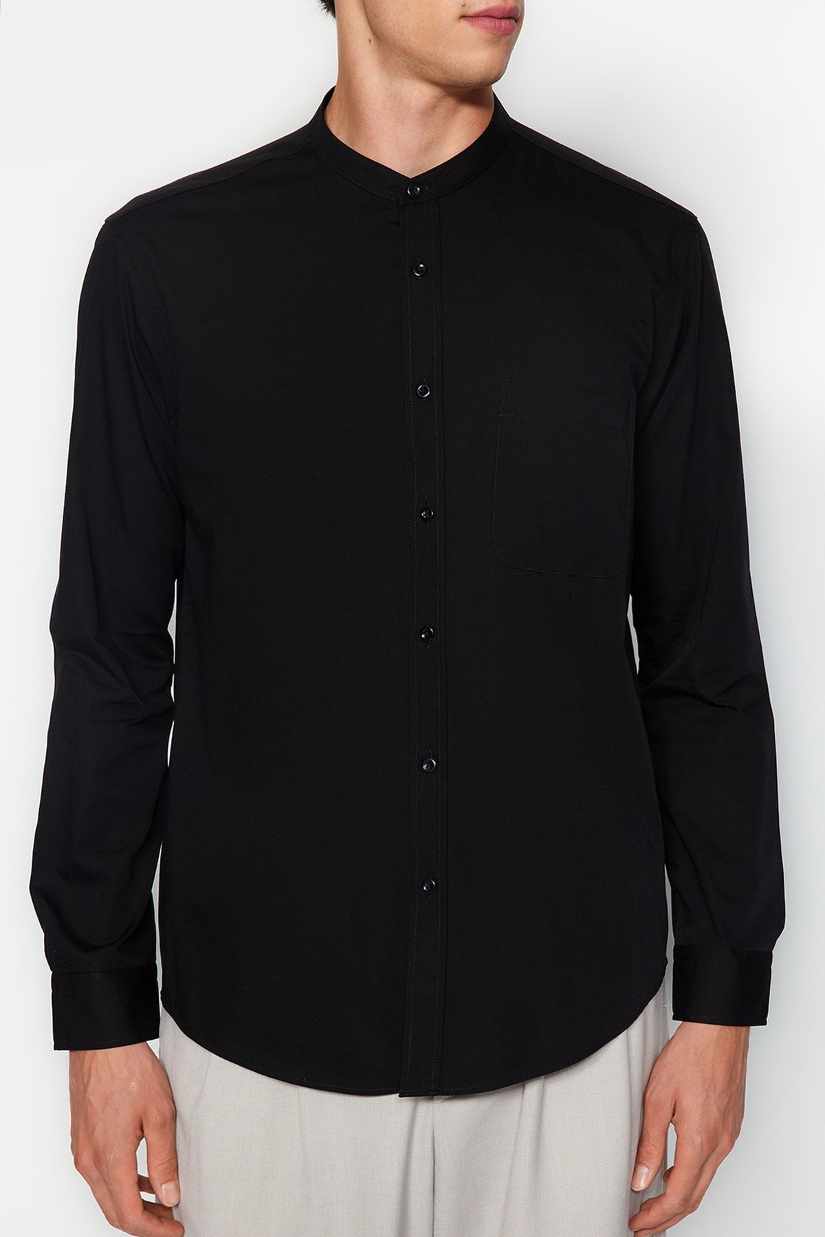 Trendyol Collection-Cămașă neagră cu guler high-end ediție limitată - Regular Fit TMNAW24GO00027 12