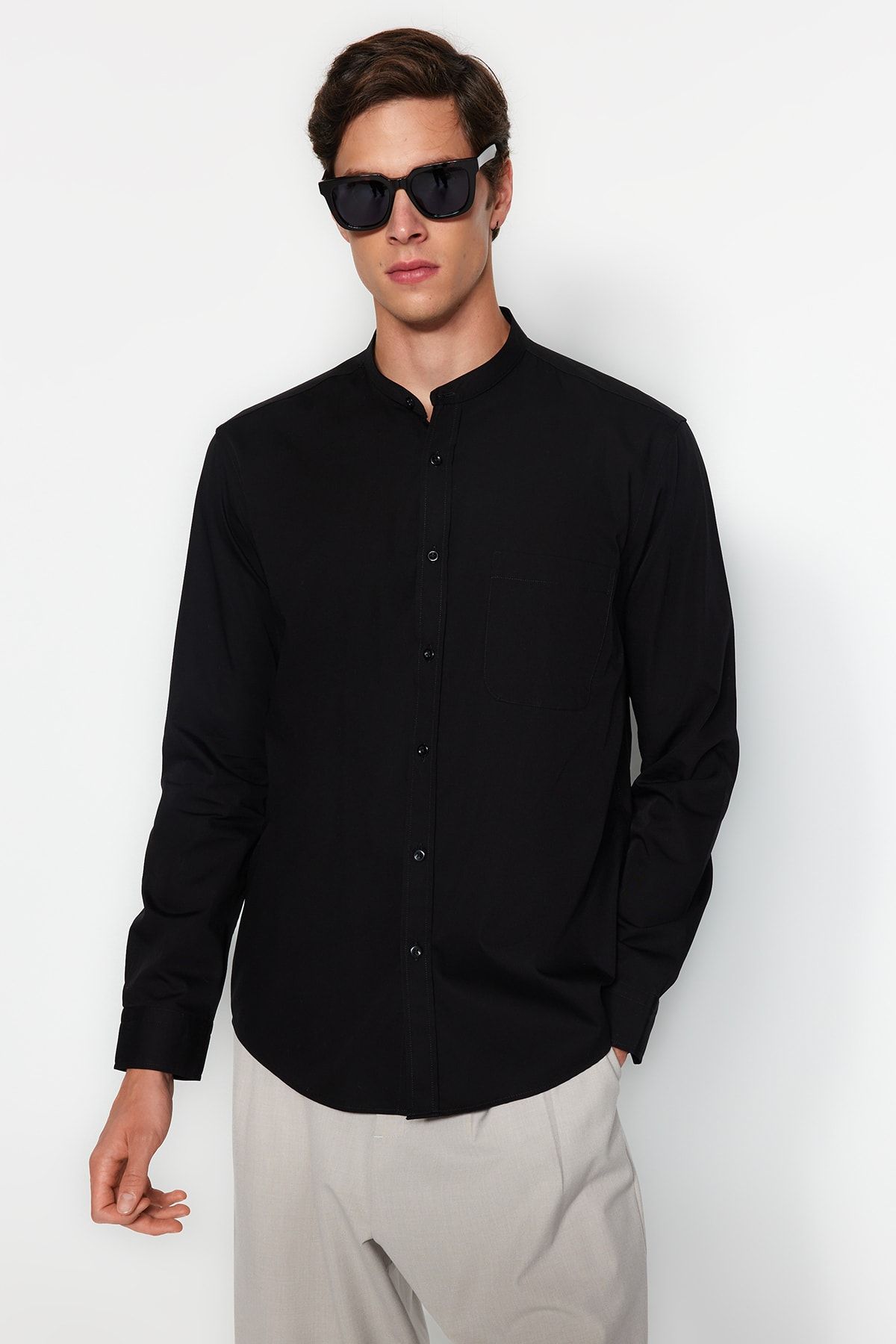 Trendyol Collection-Cămașă neagră cu guler high-end ediție limitată - Regular Fit TMNAW24GO00027 4