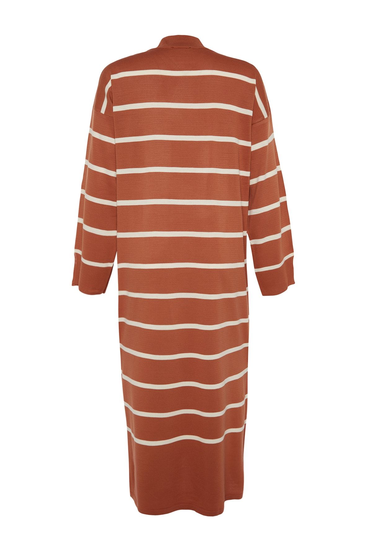 Trendyol Modest-Детайлна трикотажна рокля с цепки на светлокафяви райета TCTAW24EB00018 8