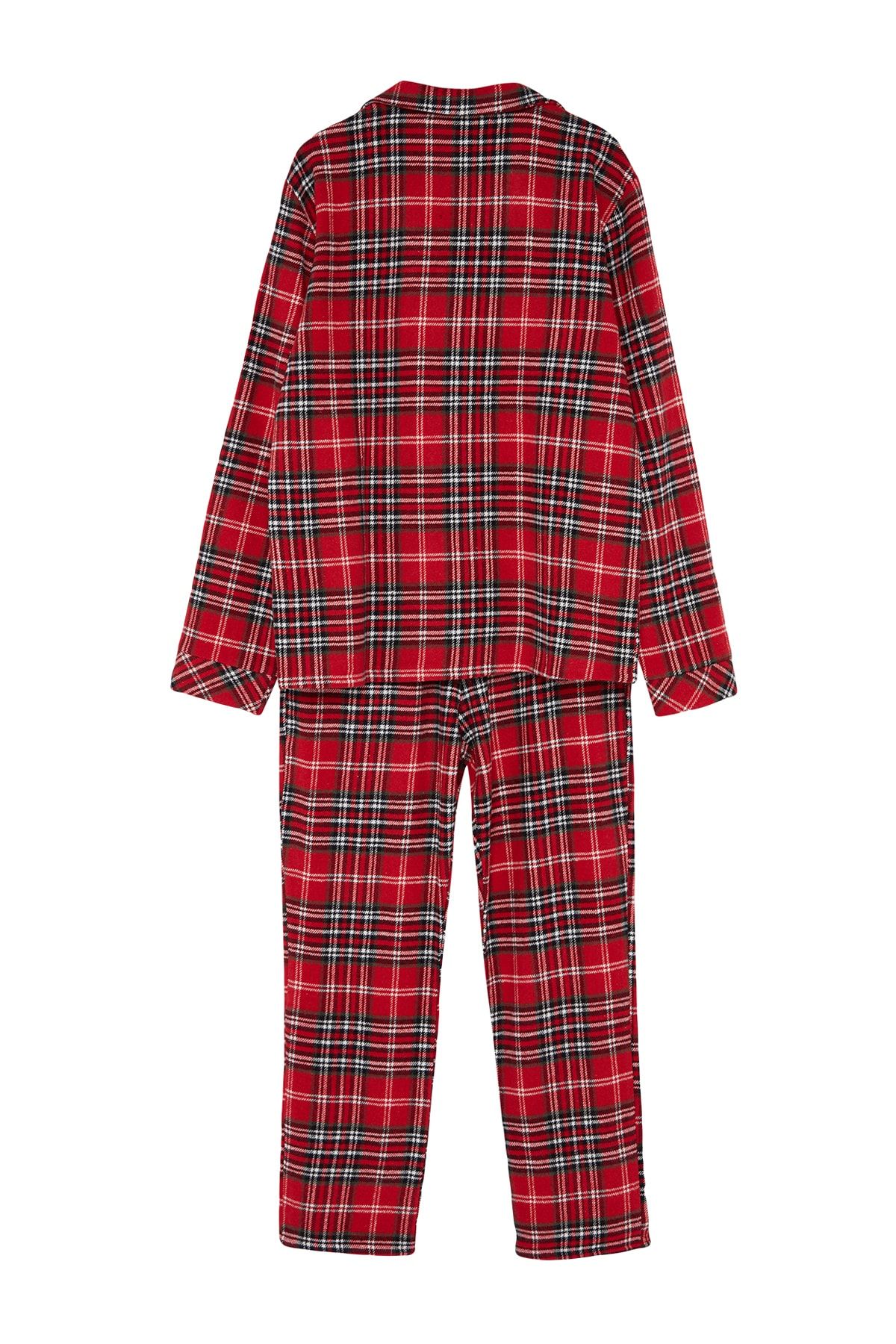 Trendyol Collection-Plaid Patterned Red Regular Fit Pajamas Set - TMNAW24PT00019 8