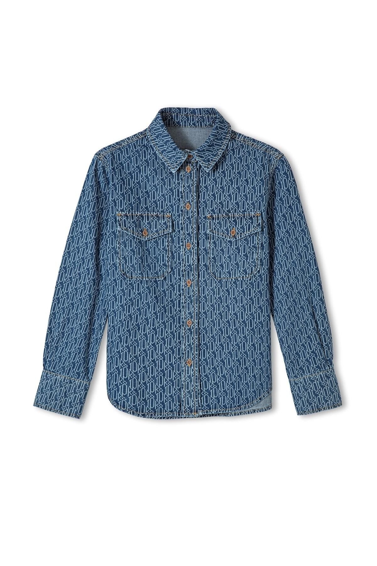 pekyol Monogram Pattern Denim Shirt Trendyol