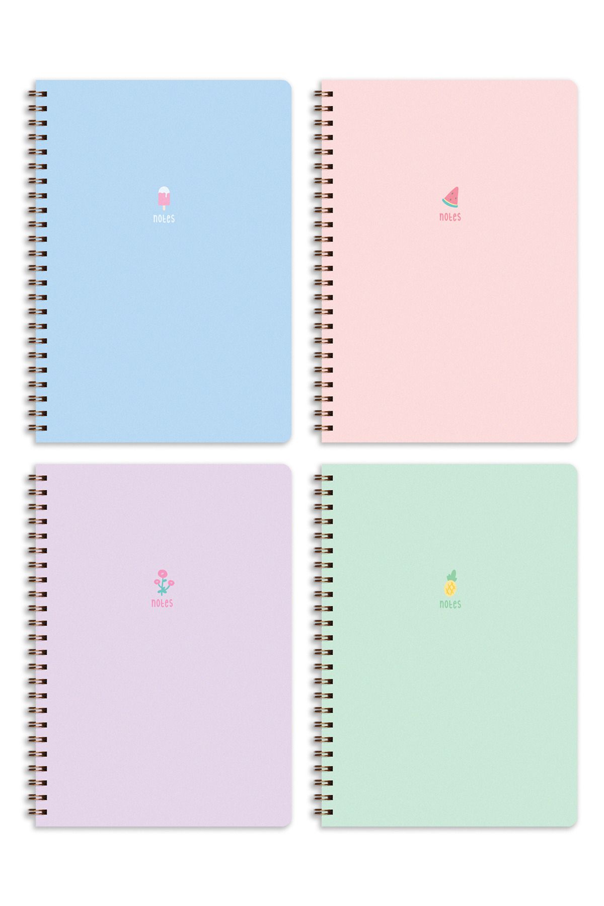 Matt Notebook-دفتر مدرسي حلزوني مقاس A5 80 ورقة، مجموعة من 4 - مربعات 4