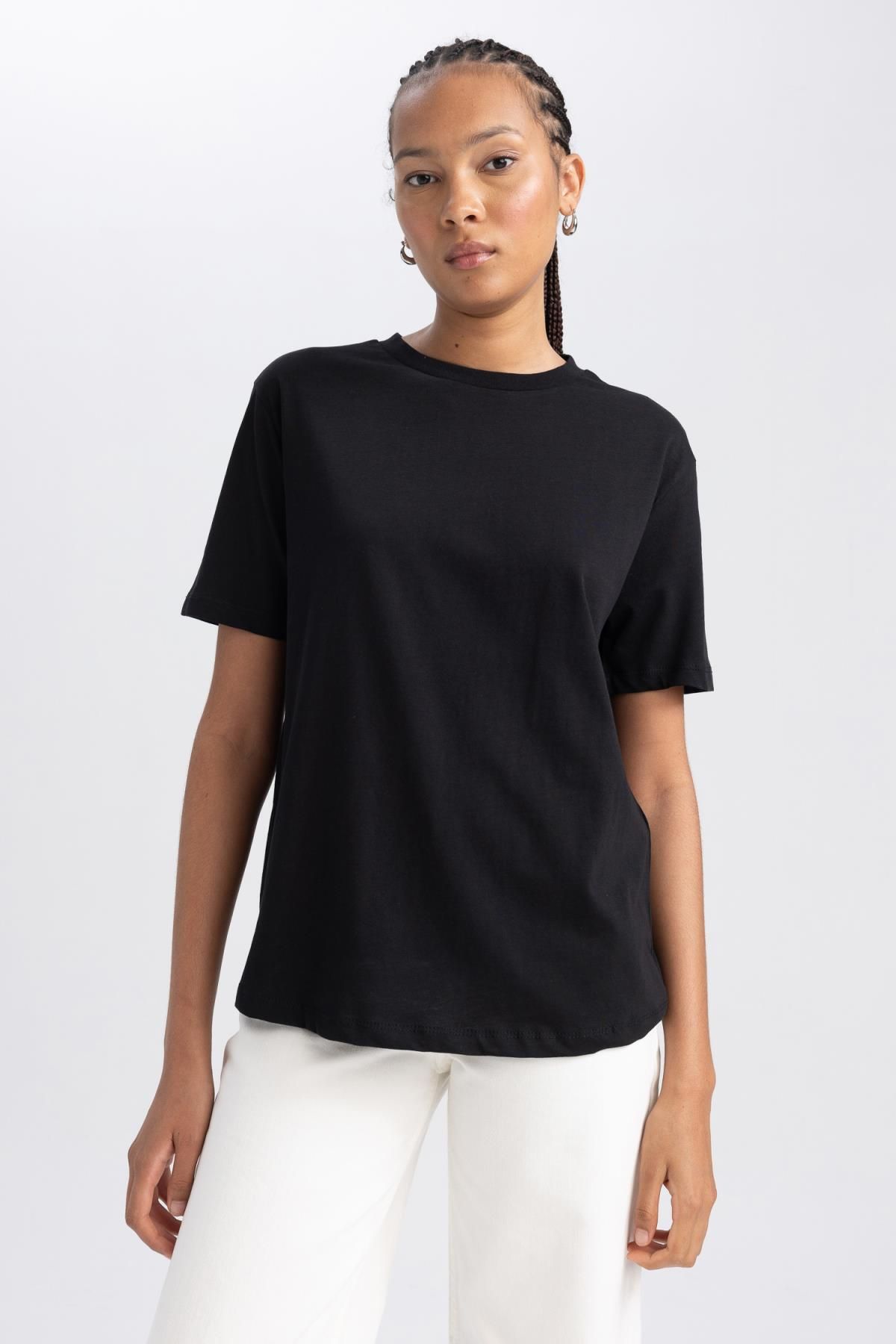 DeFacto T-shirt O Regularnym Kroju, Z Krótkim Rękawem, Wykonany W 100% Z Bawełny Kobieta - L