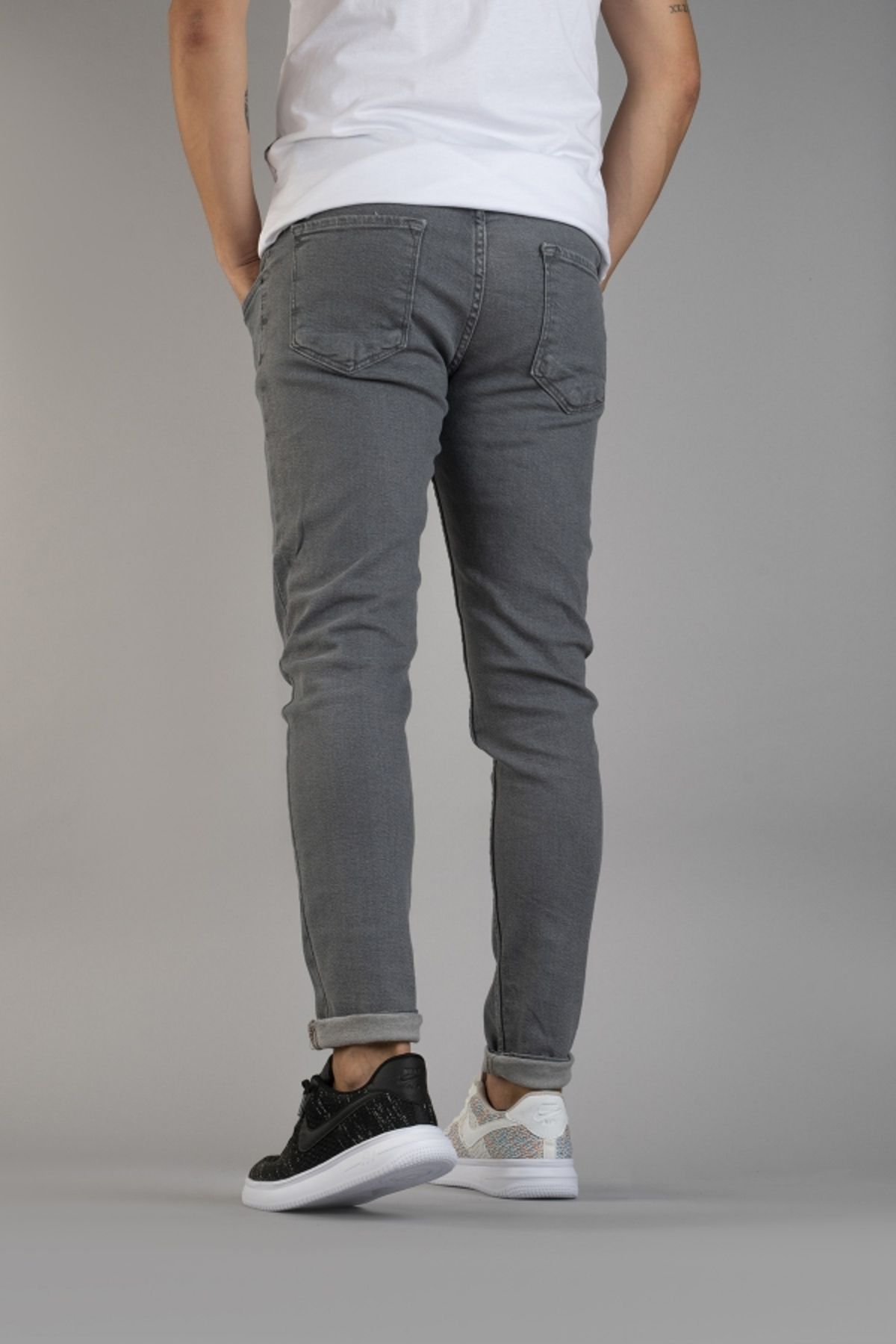bombe-Męskie spodnie jeansowe slim fit z mankietami 5