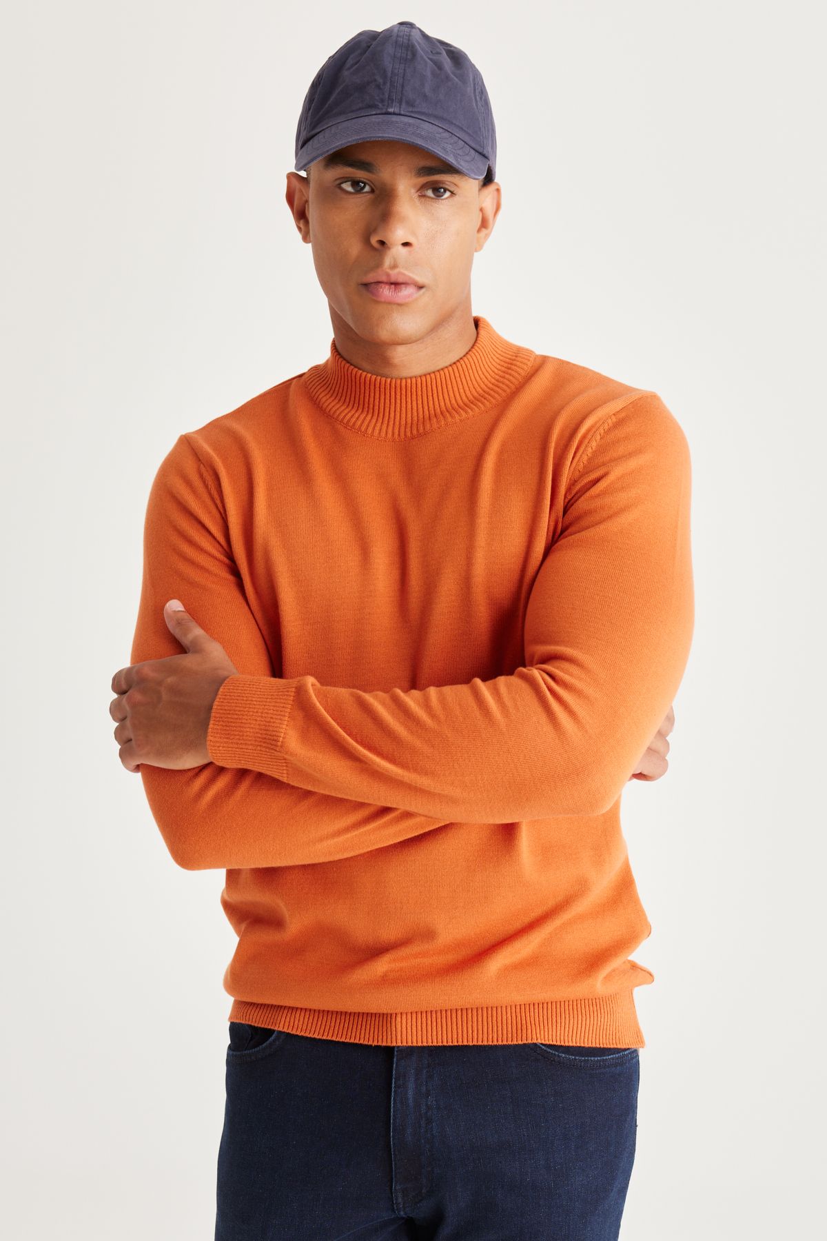 Mens orange turtleneck shirt top