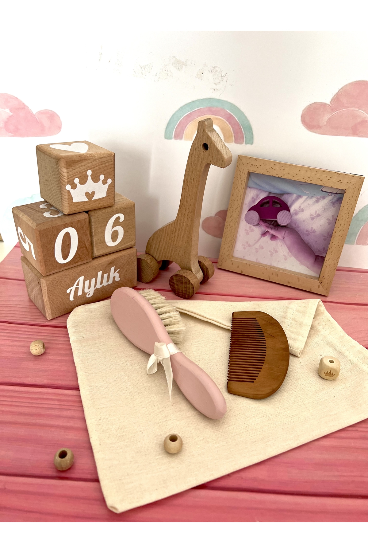 Bebek anı küpü 5li set ,ahşap dekor