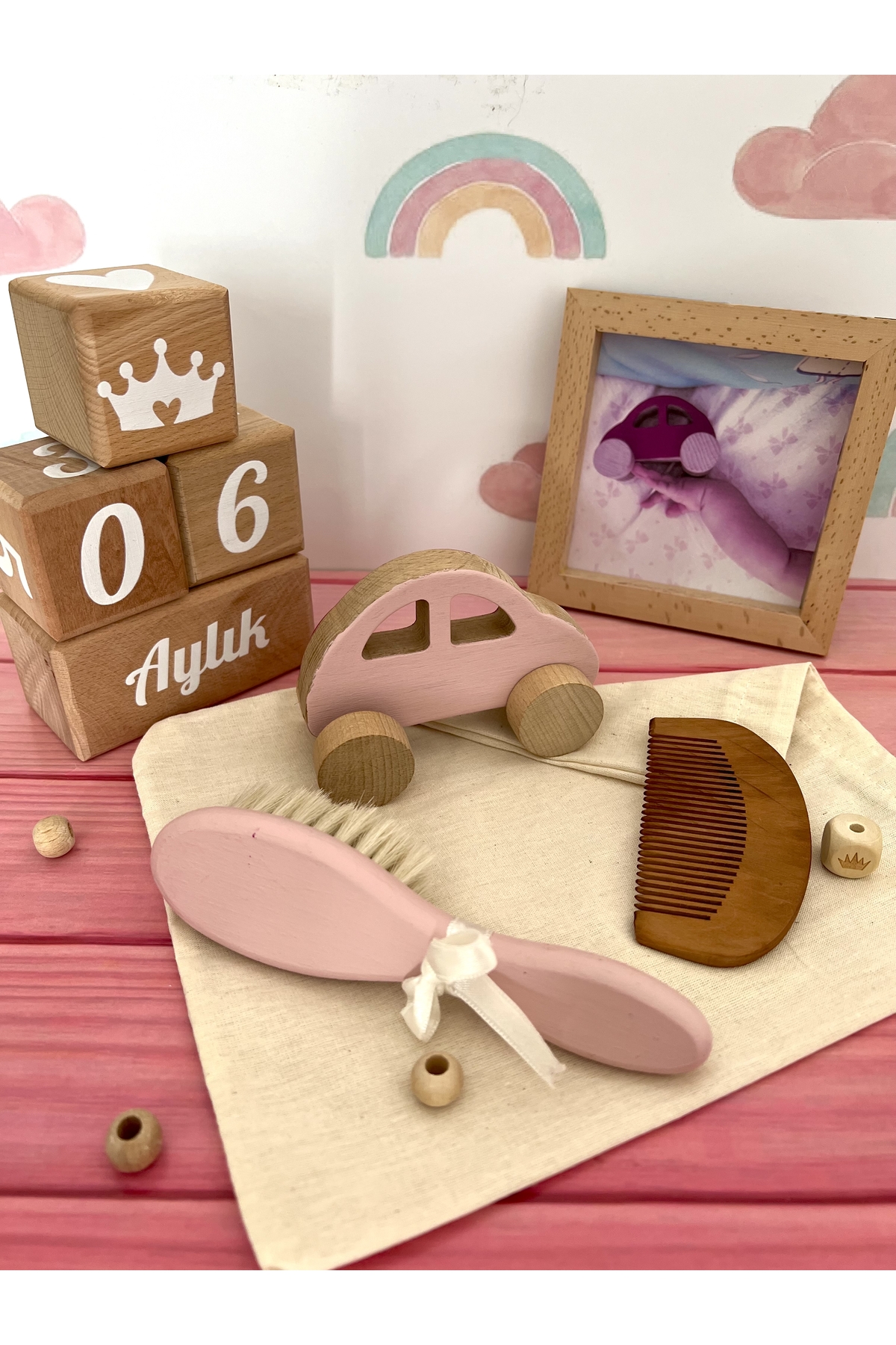Bebek anı küpü 5li set ,ahşap dekor