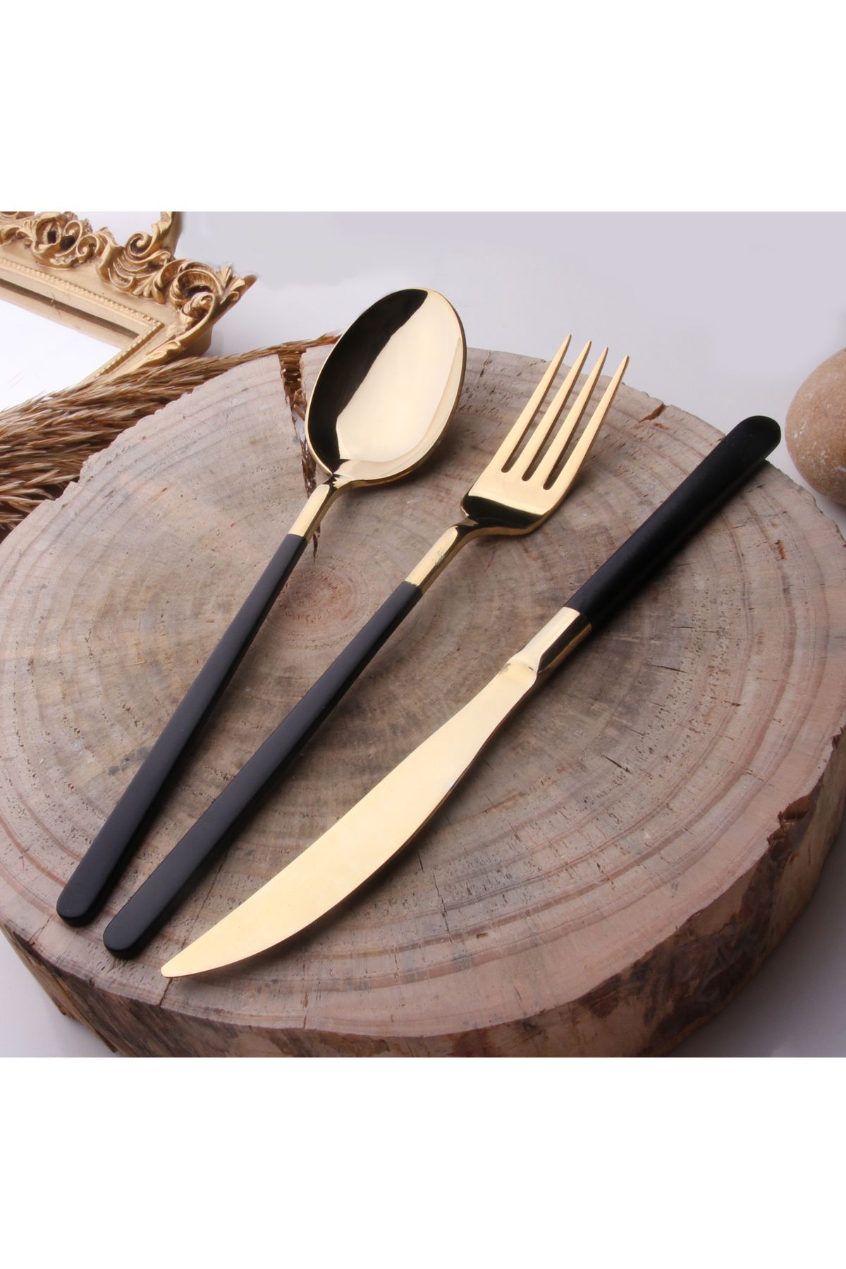Demir Çeyiz-iron dowry DMR LIFE Dream Titanium GOLD BLACK 72 Pieces 6 Person Fork Spoon Knife Set 2