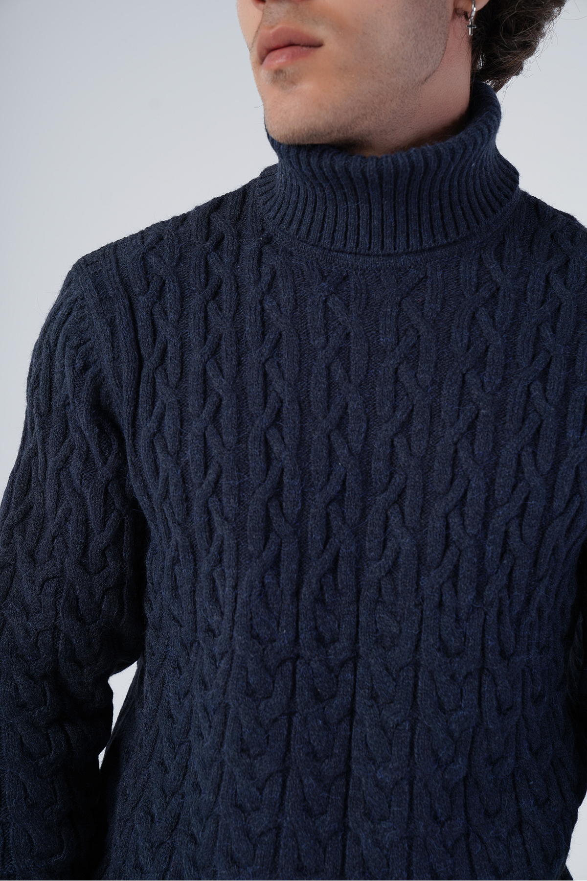 Trist Star  Lacivert Erkek Yürütme Saç Balıkçı Yaka Triko Yün Kazak - Görsel 5