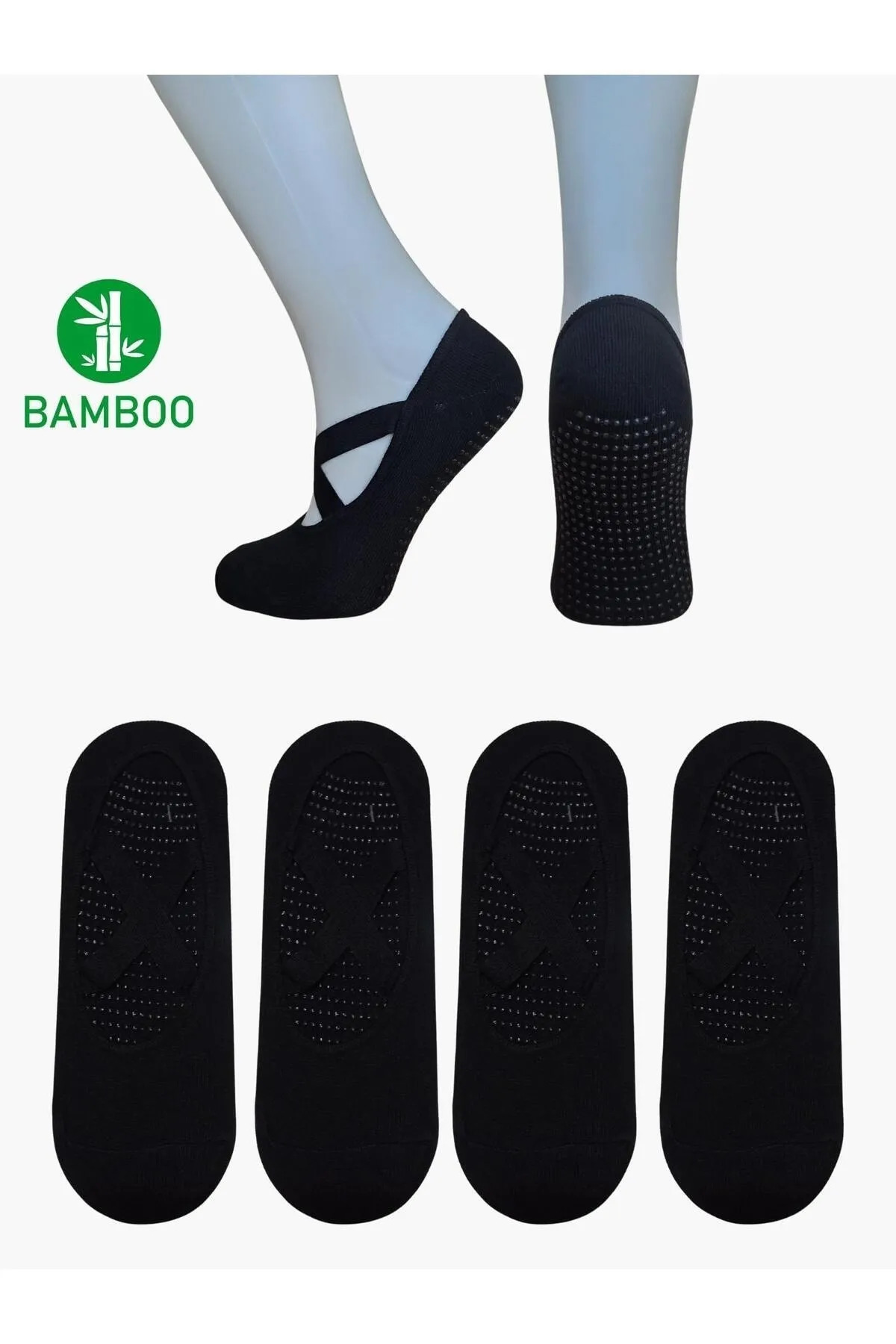 Genel Markalar 4 Çift Yüksek Kalite Siyah Kaydırmaz Yoga Fitness Reformer Pilates Bambu Çorap