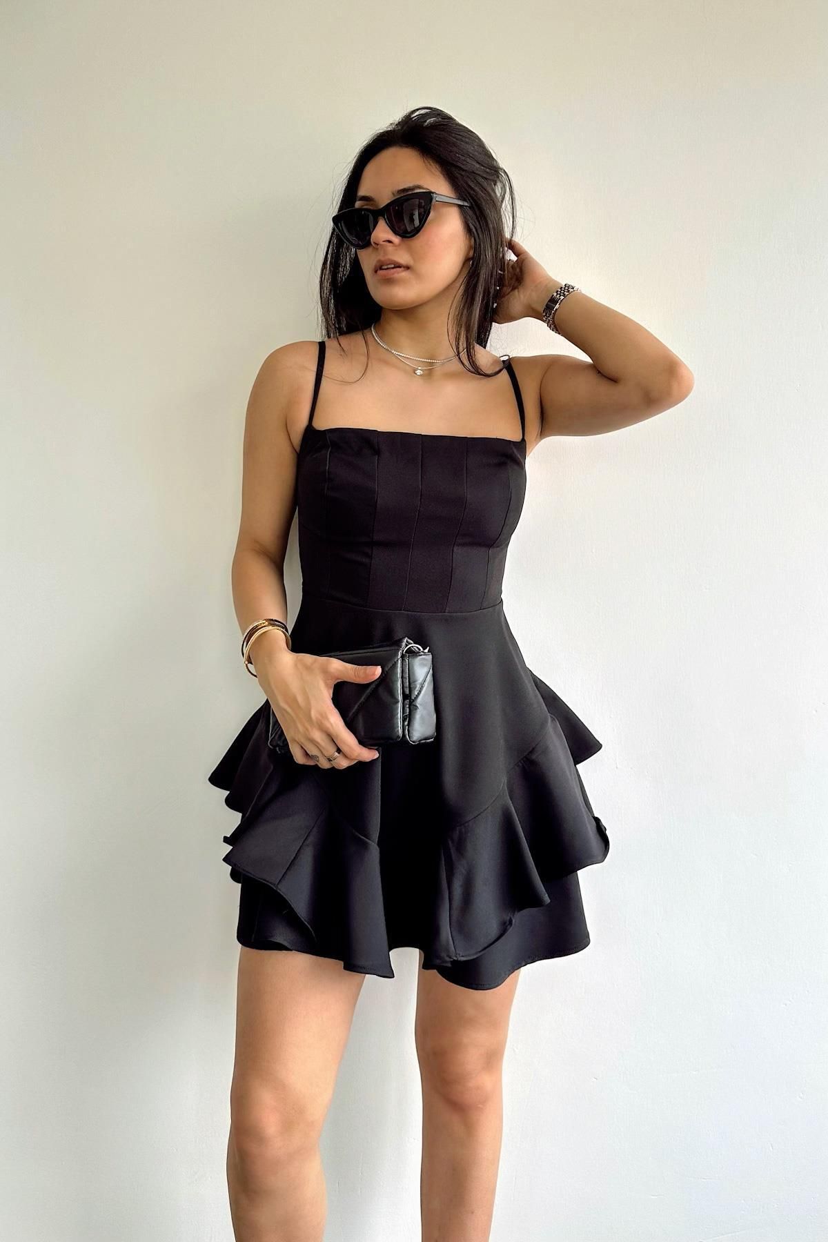 misigo LOVE SKIRT Ruffle DRESS BLACK Trendyol