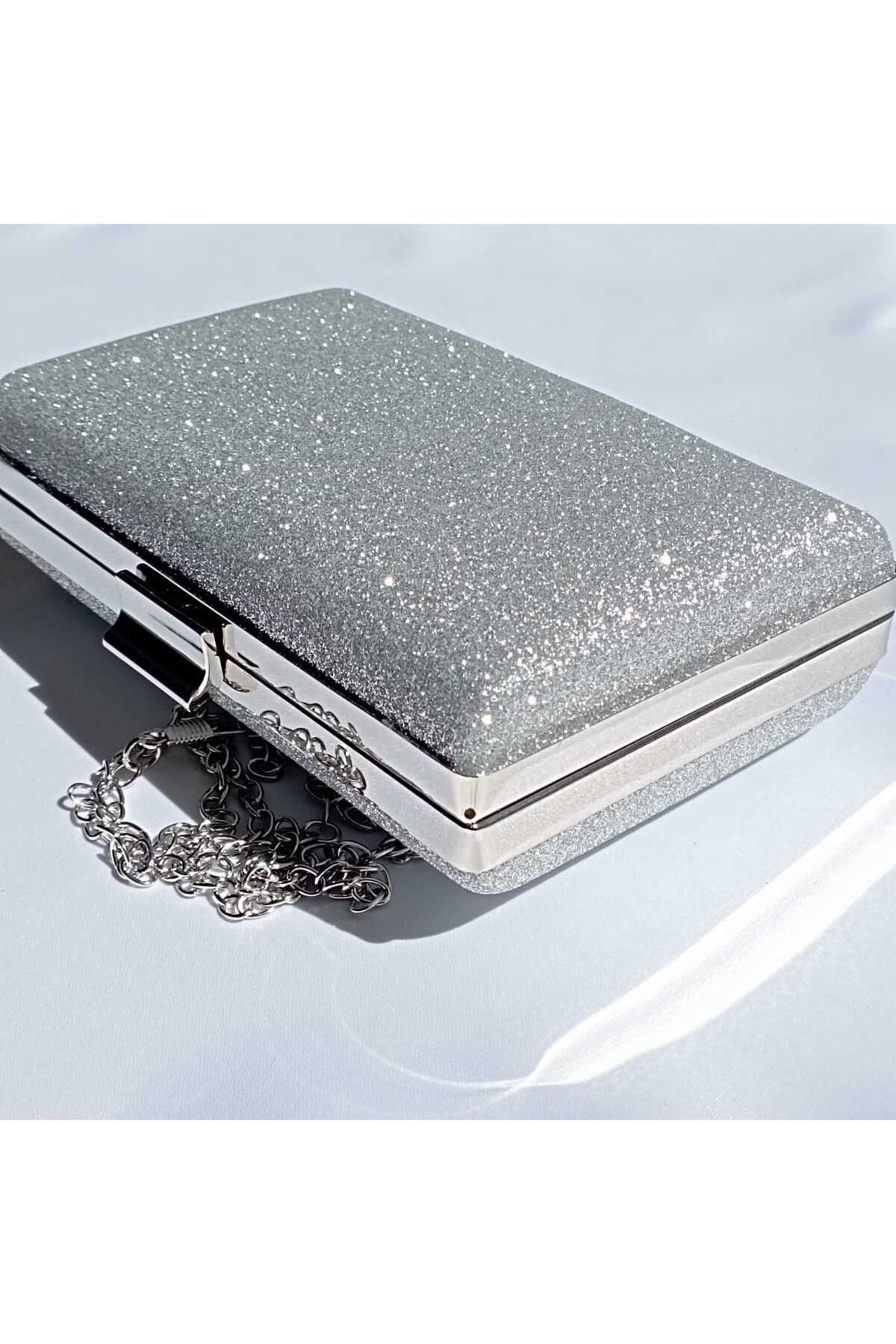 Plain silver store clutch bag