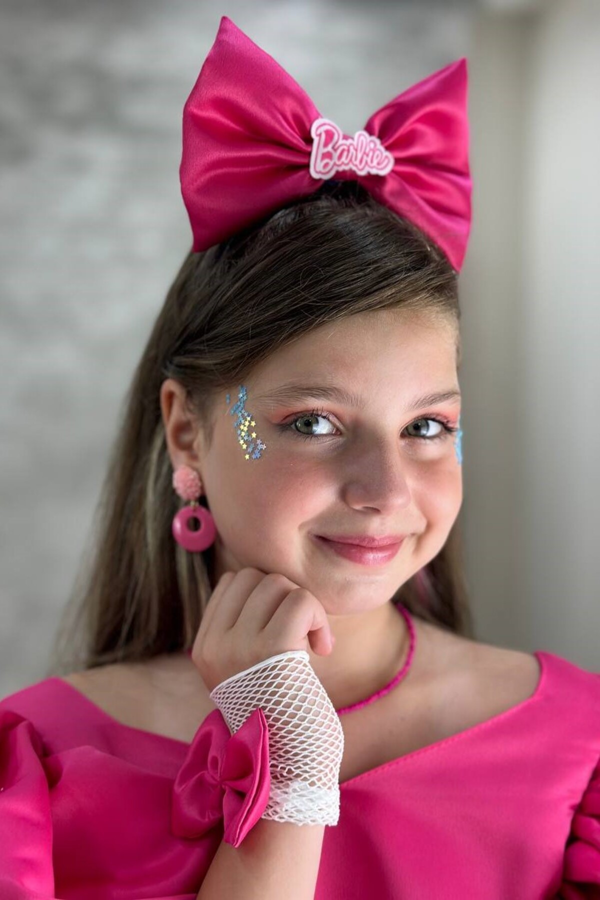 Barbie Tokalı Fuşya Tarz Çocuk Elbisesi ABY930