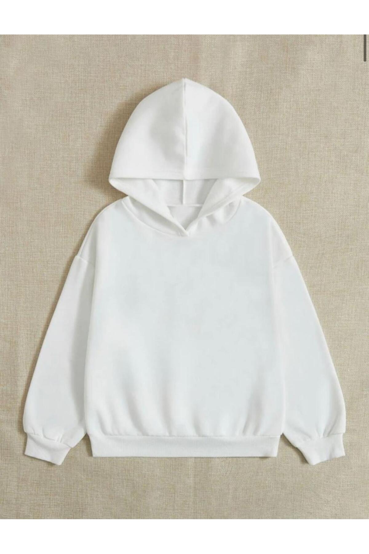 MORNİNG KİDS Kız Çocuk Beyaz Kapşonlu Forever Kelebek Baskılı Sweatshirt fotoğrafı 3 (önizleme)