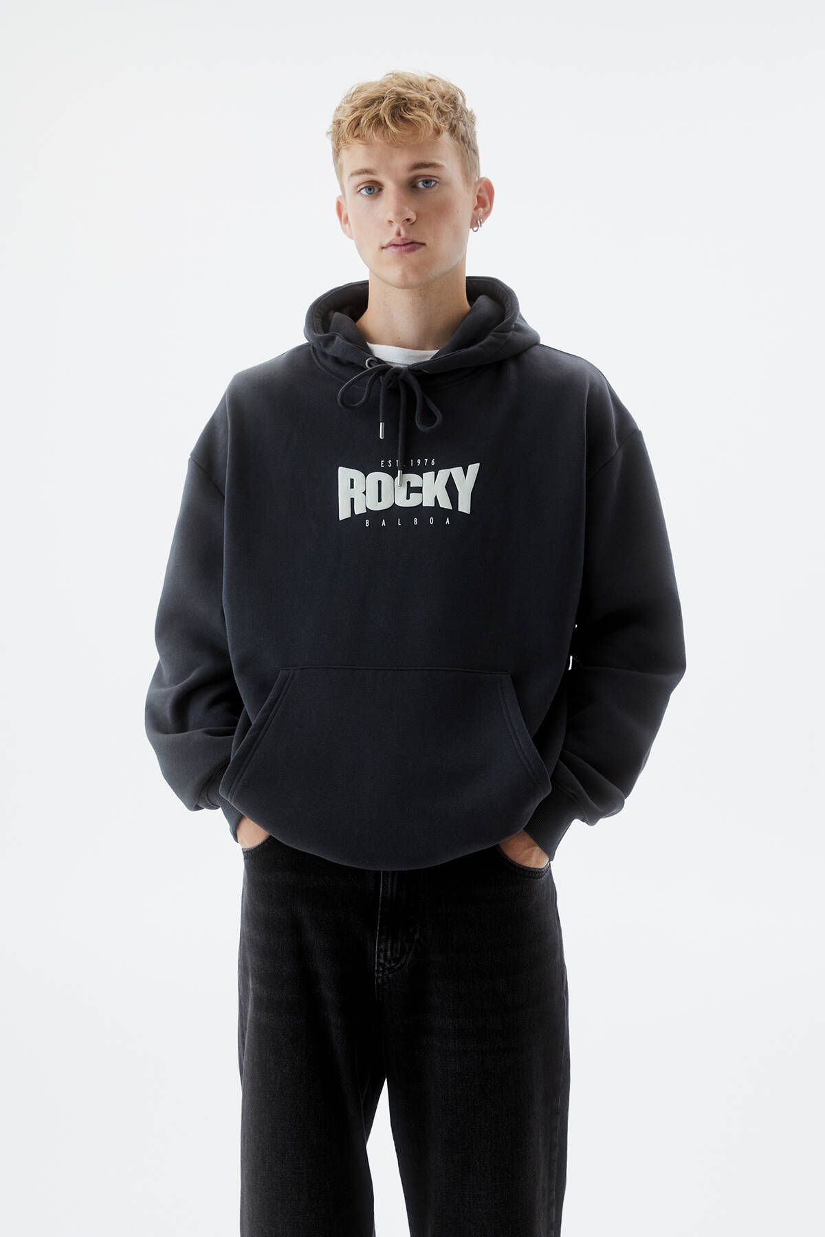 Pull Bear Gri kap onlu Rocky Balboa bask l sweatshirt Fiyat