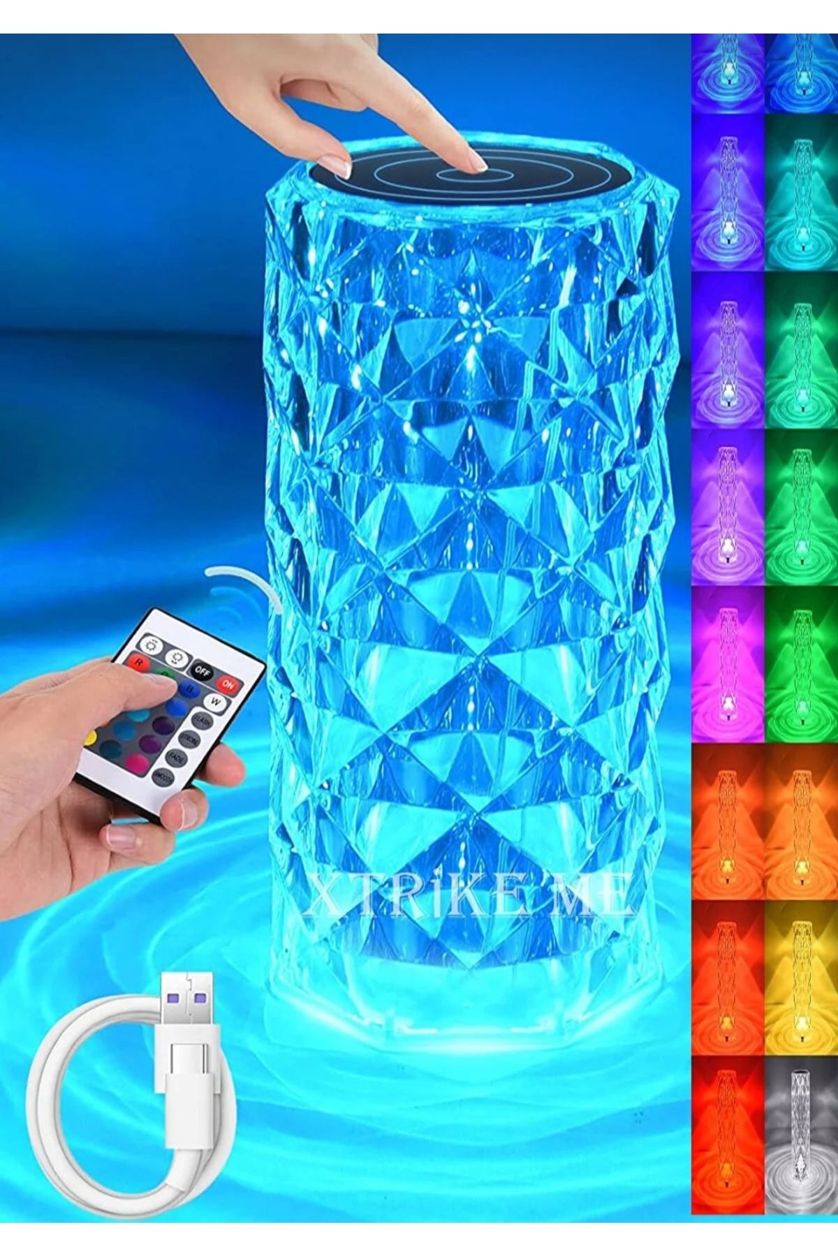 PİNK İTHALAT Kristal Akrilik Led Masa Üstü Lamba 16 Renk Uzaktan Kumandalı Dokunmatik