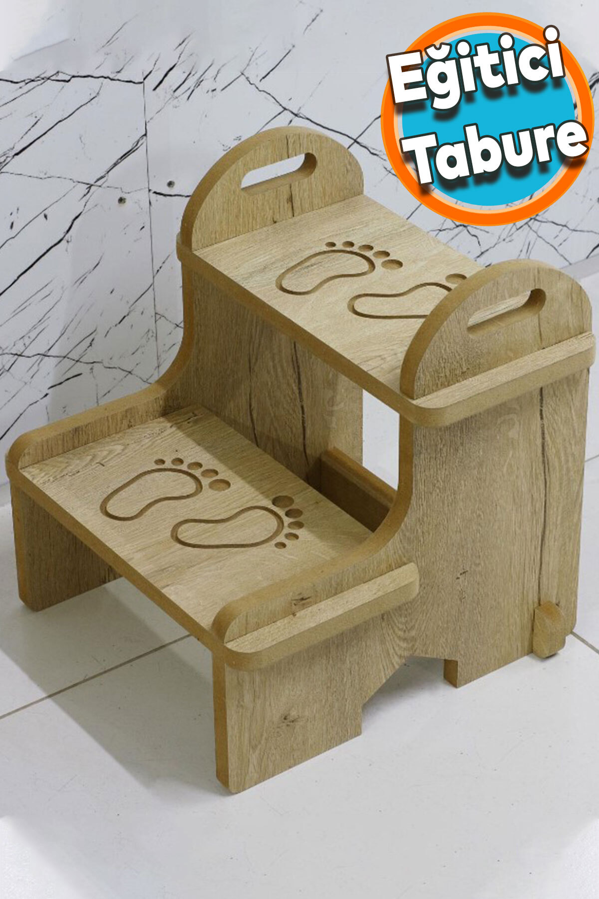 NZB Ahşap Dekoratif Basamak Tabure Çocuk Bebek Banyo Wc Lavabo Merdiven Yükseltici Eğitici Kaymaz Ta