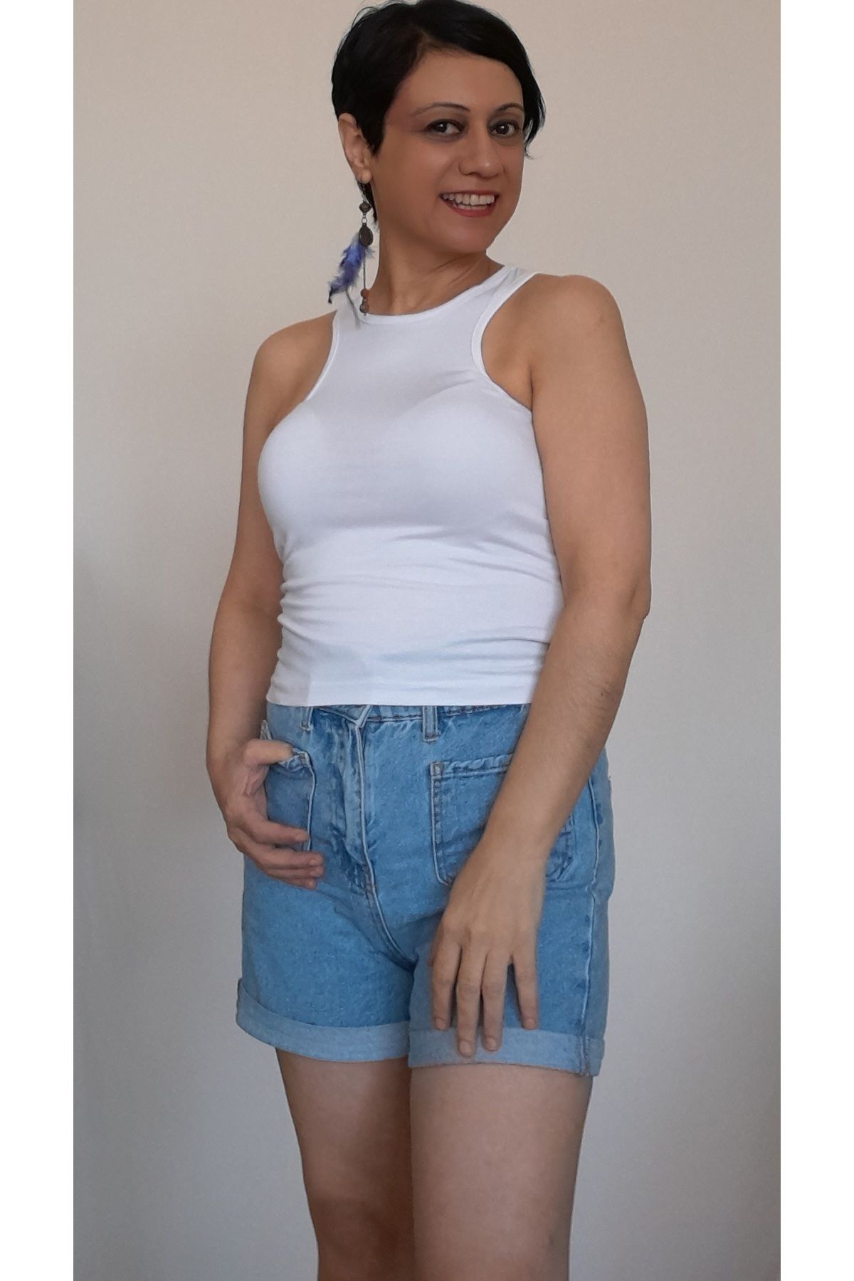 Mertcan Butik-White Combed Viscose T-Shirt with Side Window Detail on the Front and Back 7