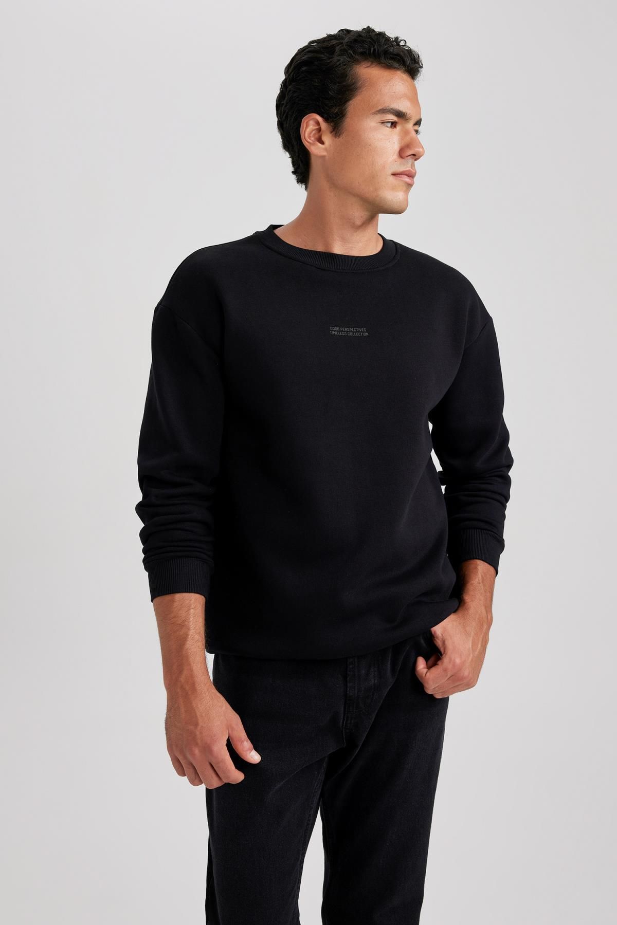 Defacto Boxy Fit Crew Neck Printed Sweatshirt Trendyol