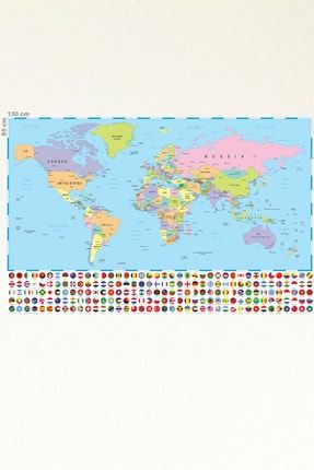 Dünya Haritası Ve Bayrakları Duvar Sticker 130x85 cm DS-210