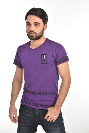 Erkek Yazılı Mor T-shirt LA2038