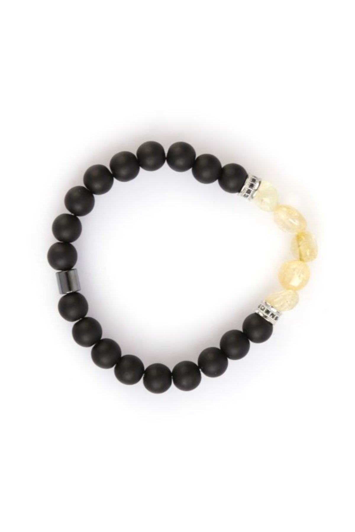 Sahi Aksesuar-Bean Cut Natural Citrine And Onyx Stone Natural Stone Men's Bracelet 2