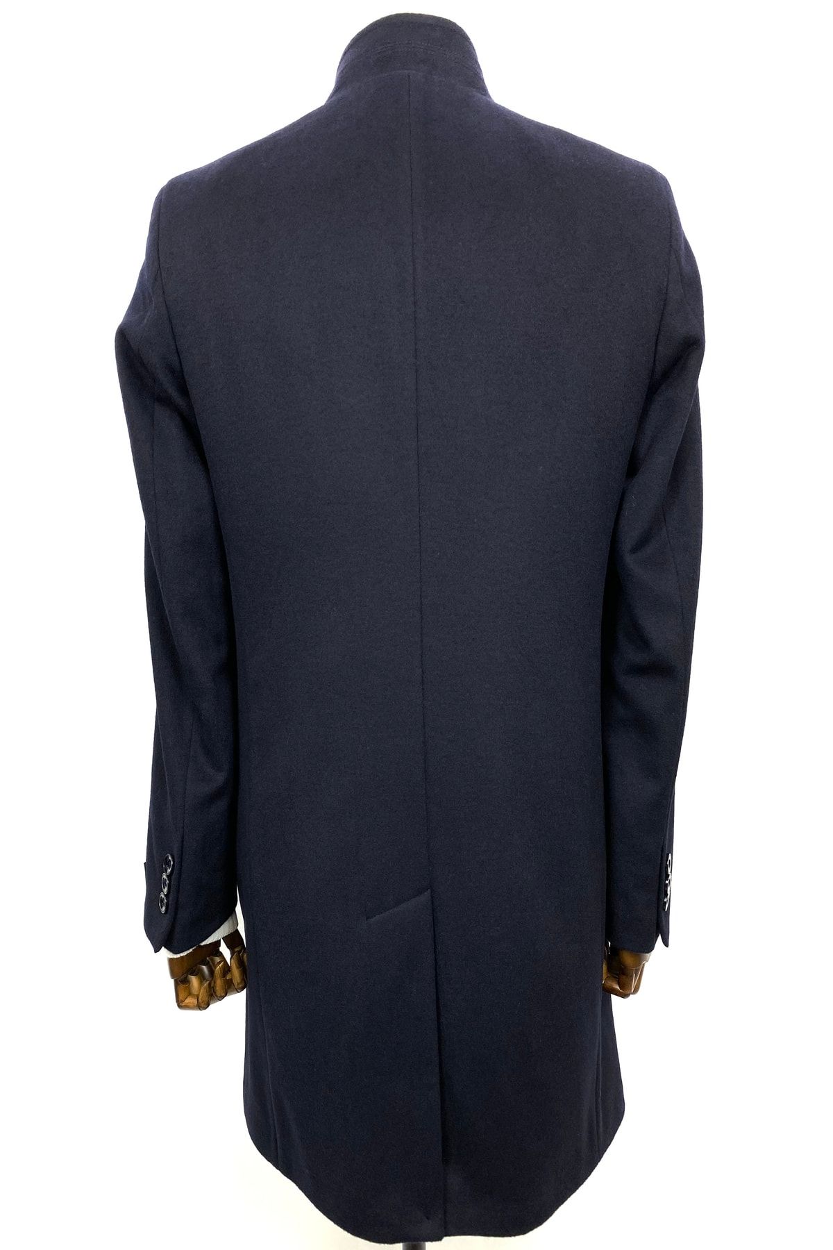 AN G Y M Men s Cashmere Navy Blue Open Collar Short Coat