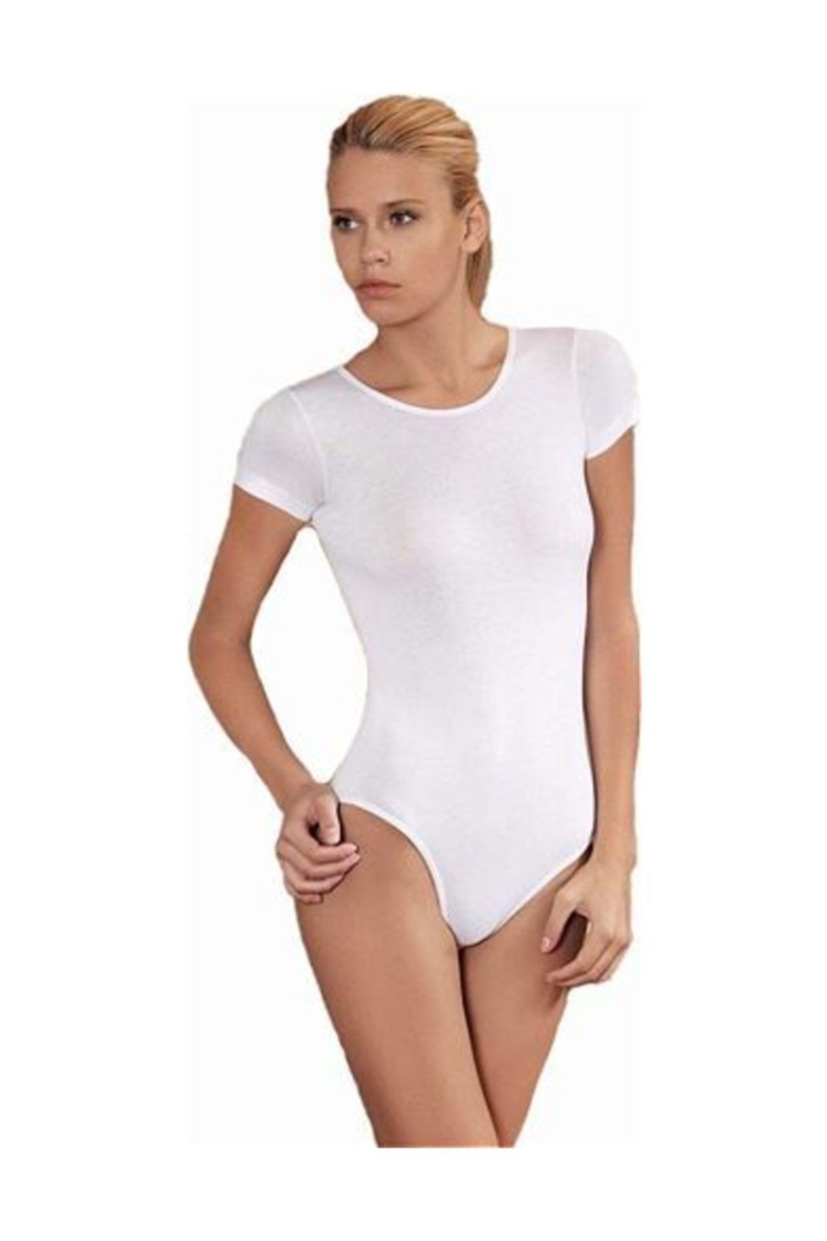 Yarım Kollu Kadın Beyaz Çıtçıtlı Badi / Zıbın 6182