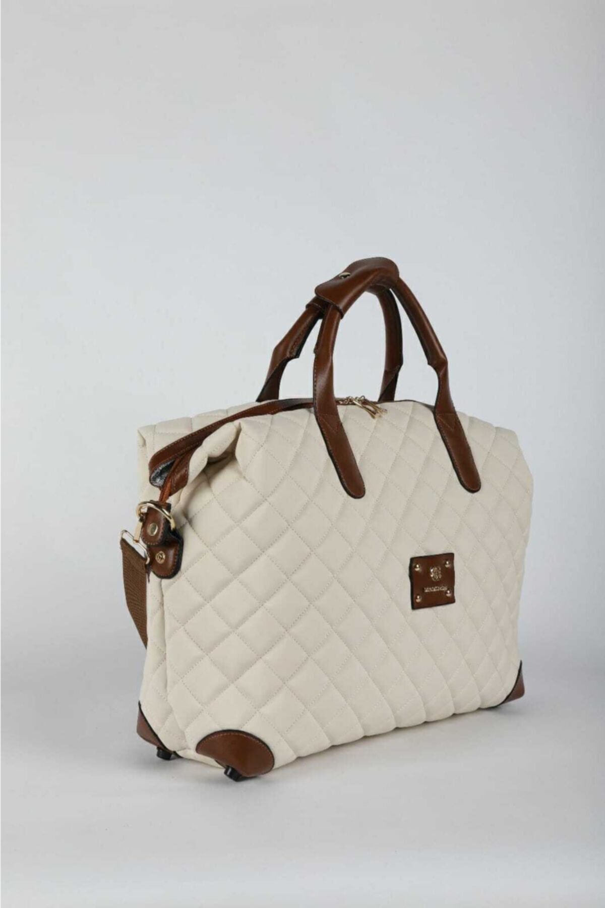 Oversized Ecru Luggage Style Hand and Shoulder Bag
